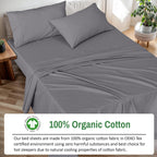 Ruvanti 100% Organic Cotton Sheets - Queen Sheet Set - Certified For Gots - Breathable & Comfortable - Soft & Cooling Percale Gr