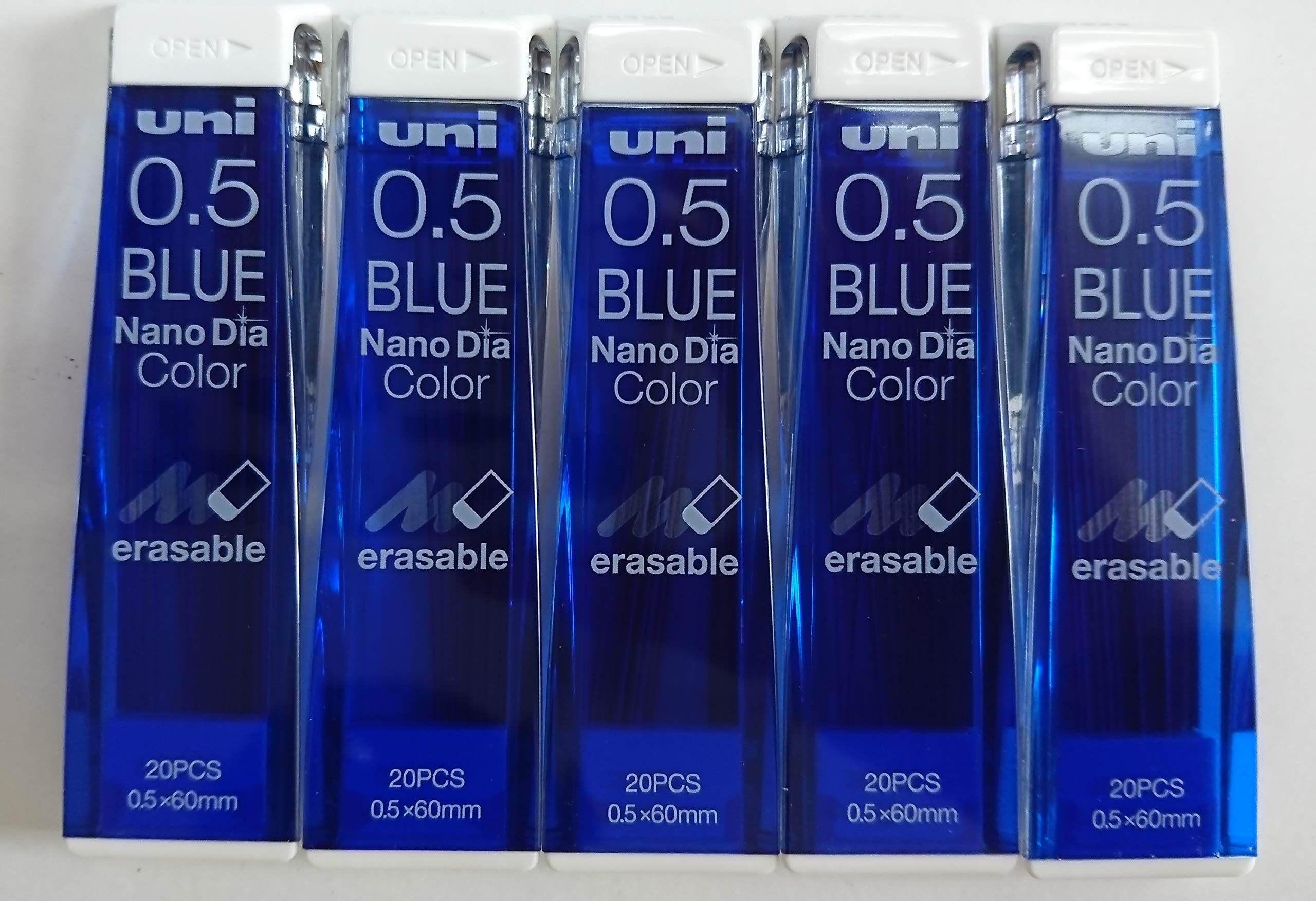 Uni Nanodia Color Mechanical Pencil Leads 0.5Mm Blue, 5 Pack/Total 100 Leads Value Set