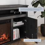 Belleze 58' Farmhouse Fireplace Tv Stand For Tvs Up To 65', 23' Electric Fireplace Heater With Sound, Entertainment Center Media Console Table Barn Door Storage Cabinets For Living Room - Rustic Grey