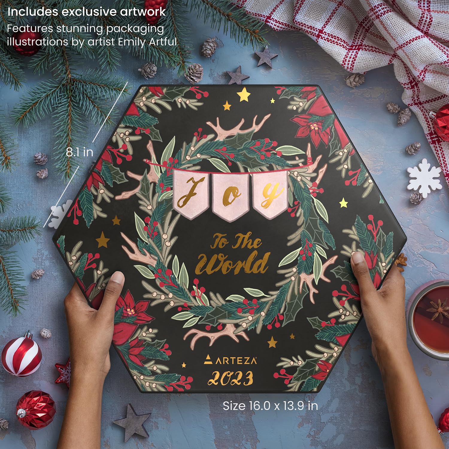 ARTEZA Advent Calendar 2023 - Fine Art Supplies, 12 Days, Multicolor, Includes Acrylic, Gouache, Watercolor, Markers, Brushes, Canvas