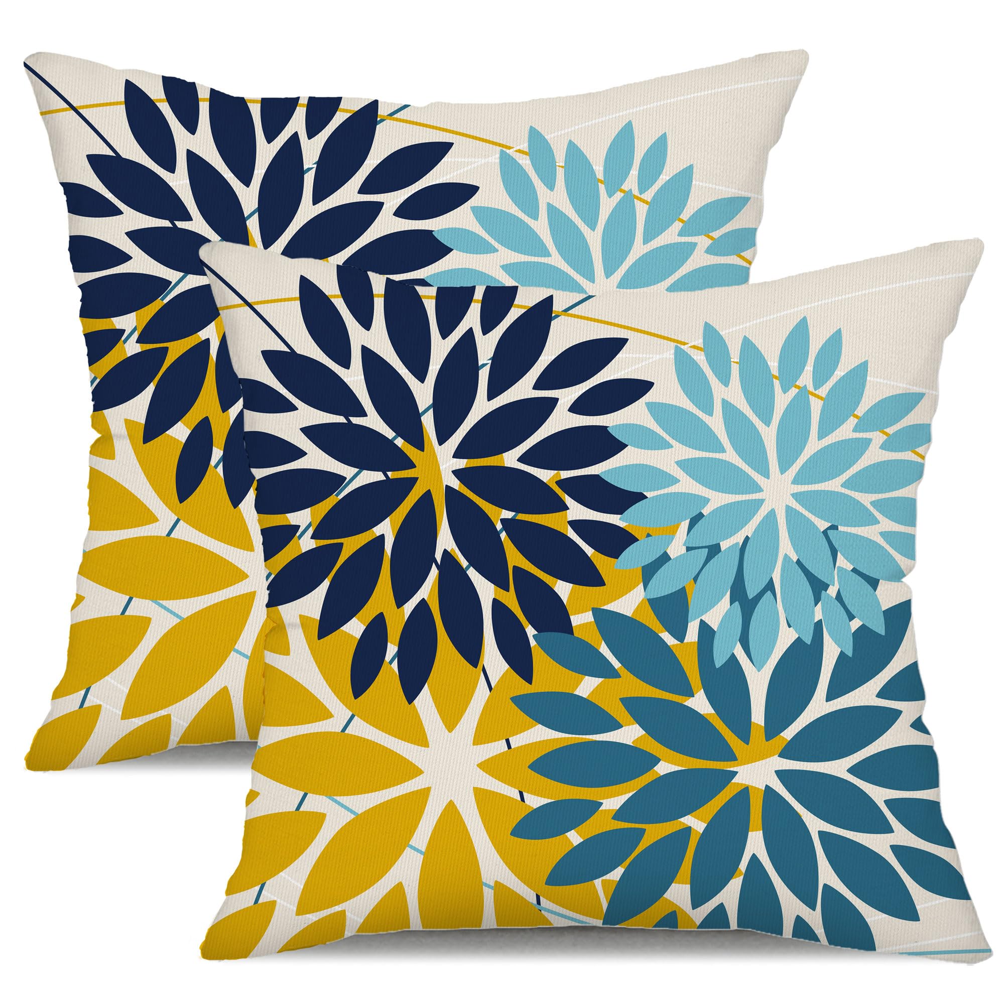 Dfxsz Outdoor Pillow Covers 20X20 Inch Set Of 2 Green Yellow Blue Flower Decorative Waterproof Spring Summer Outdoor Pillow Cove