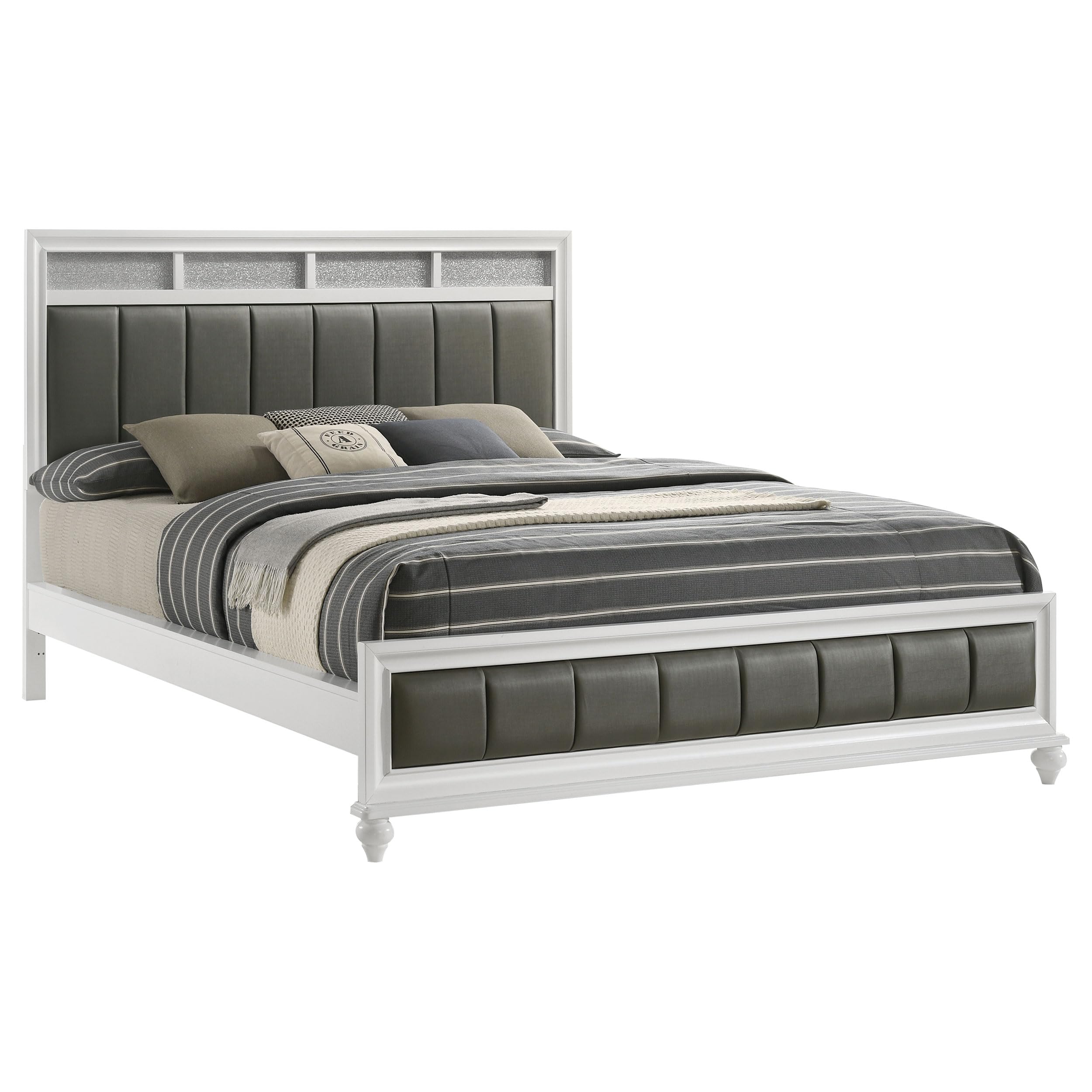 Coaster Home Furnishings Barzini Modern Classic Leatherette Upholstered California King Size Panel Bed Frame 56-inch Headboard White 205891KW