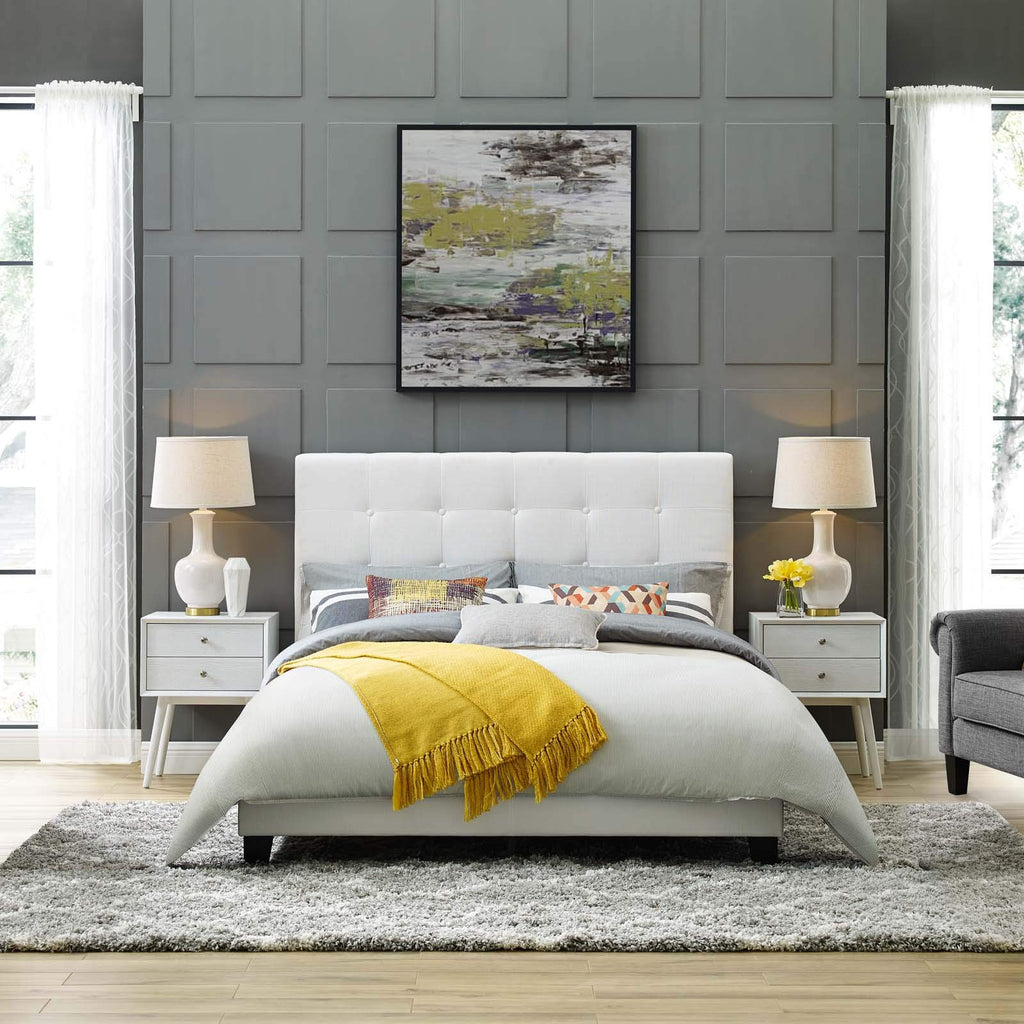 Modway Melanie Tufted Fabric Upholstered Queen Platform Bed In White