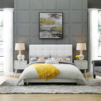 Modway Melanie Tufted Fabric Upholstered Queen Platform Bed In White