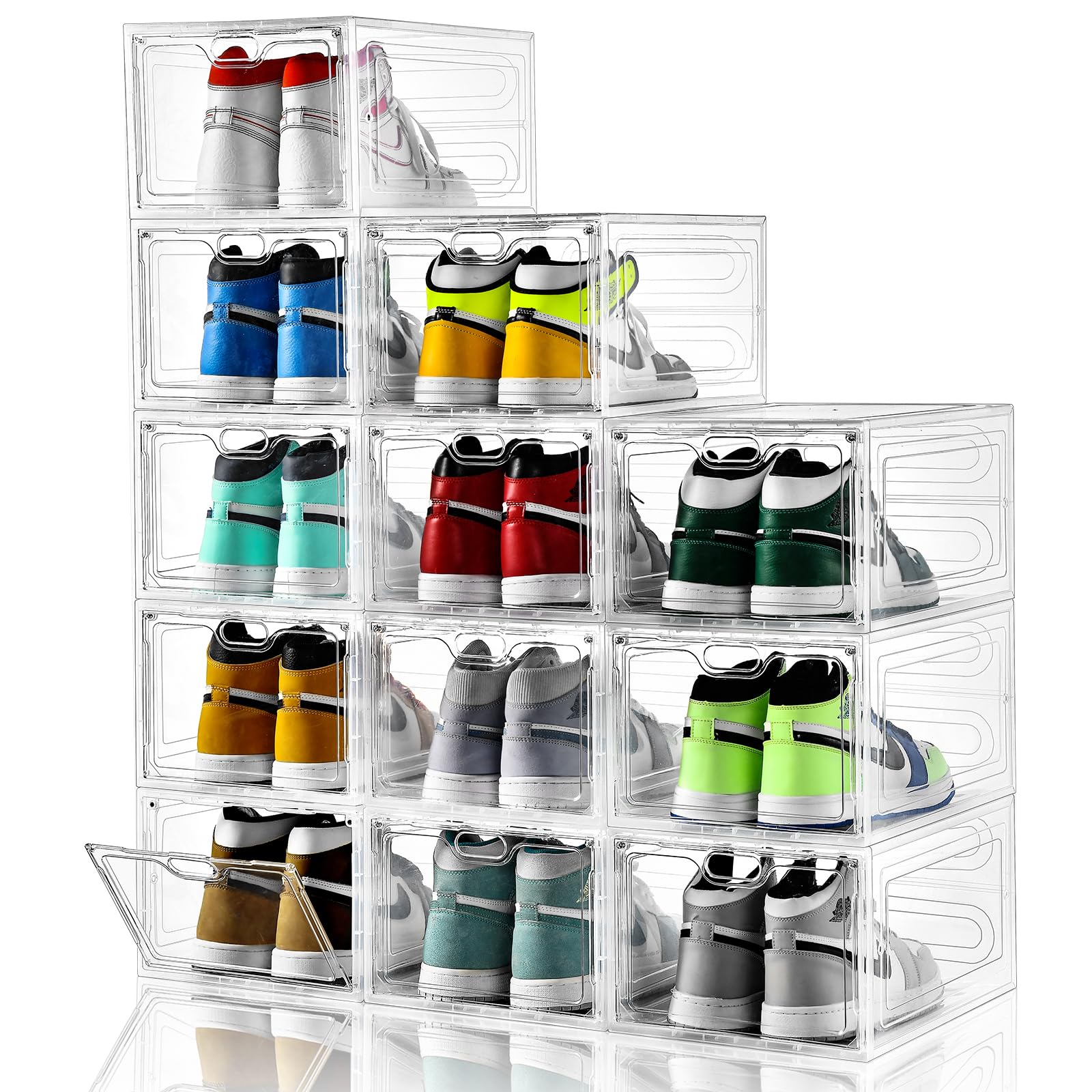 Insty 12 Pack Shoe Storage Boxes, Stackable Clear Boxes With Doors, Organizer Containers For Sneakers - Fit Us Men'S/Women'S Siz