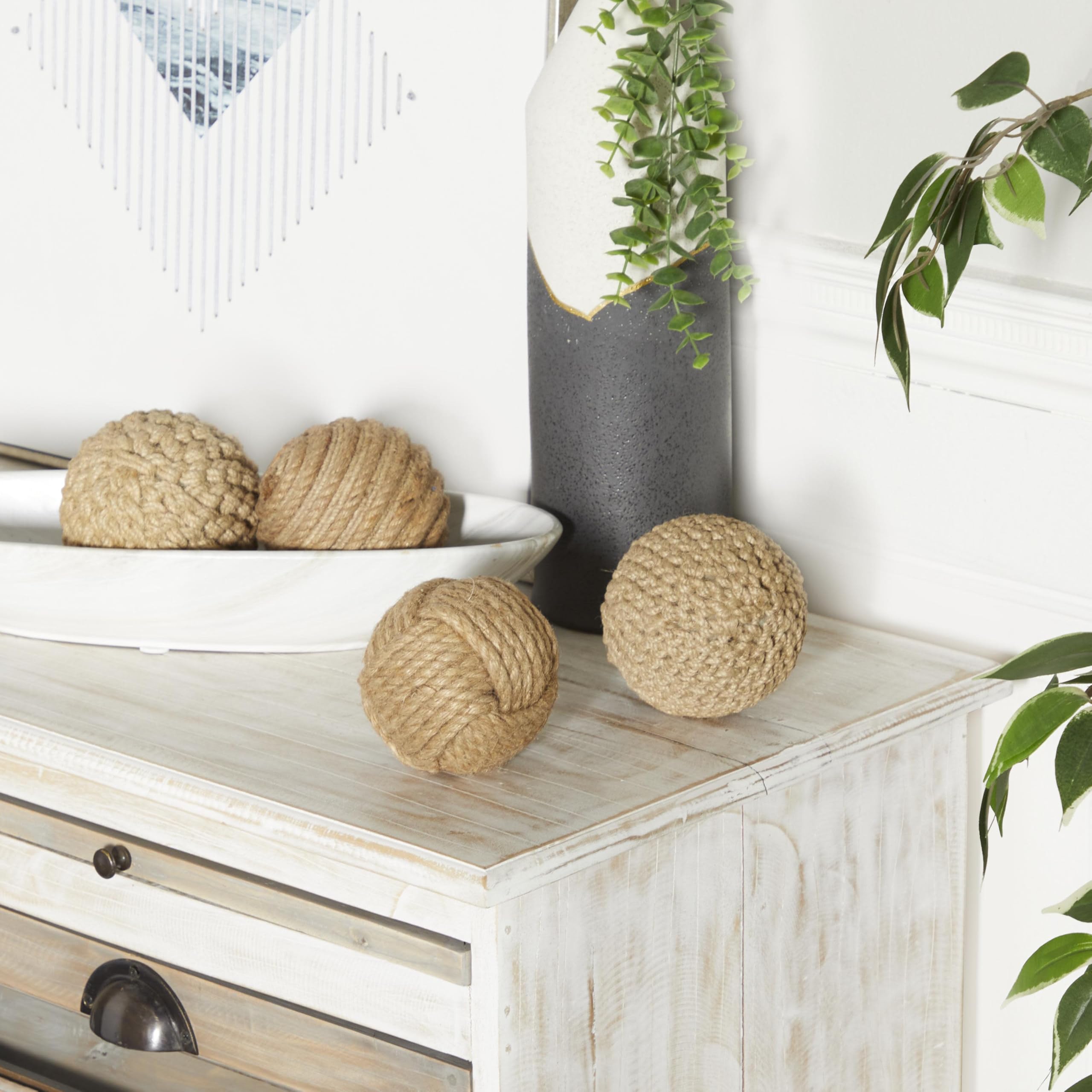 Deco 79 Jute Rope Handmade Decorative Ball Orbs & Vase Filler With Varying Designs, Set Of 4 4''W, 4''H, Brown