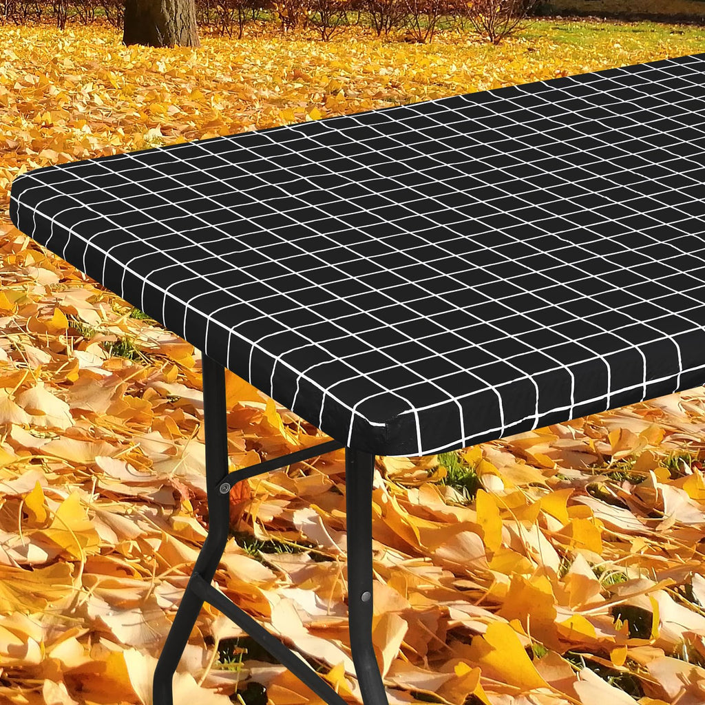 Spotjoy Rectangle Table Cloth, Elastic Fitted Flannel Backed Plastic Table Covers For 8 Foot Folding Tables, Waterproof Vinyl Ta