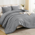 Litanika Comforters Medium Gray Super King Size, 3 Pieces Lightweight Solid Bedding Set & Collections, All Season Fluffy Bed Set