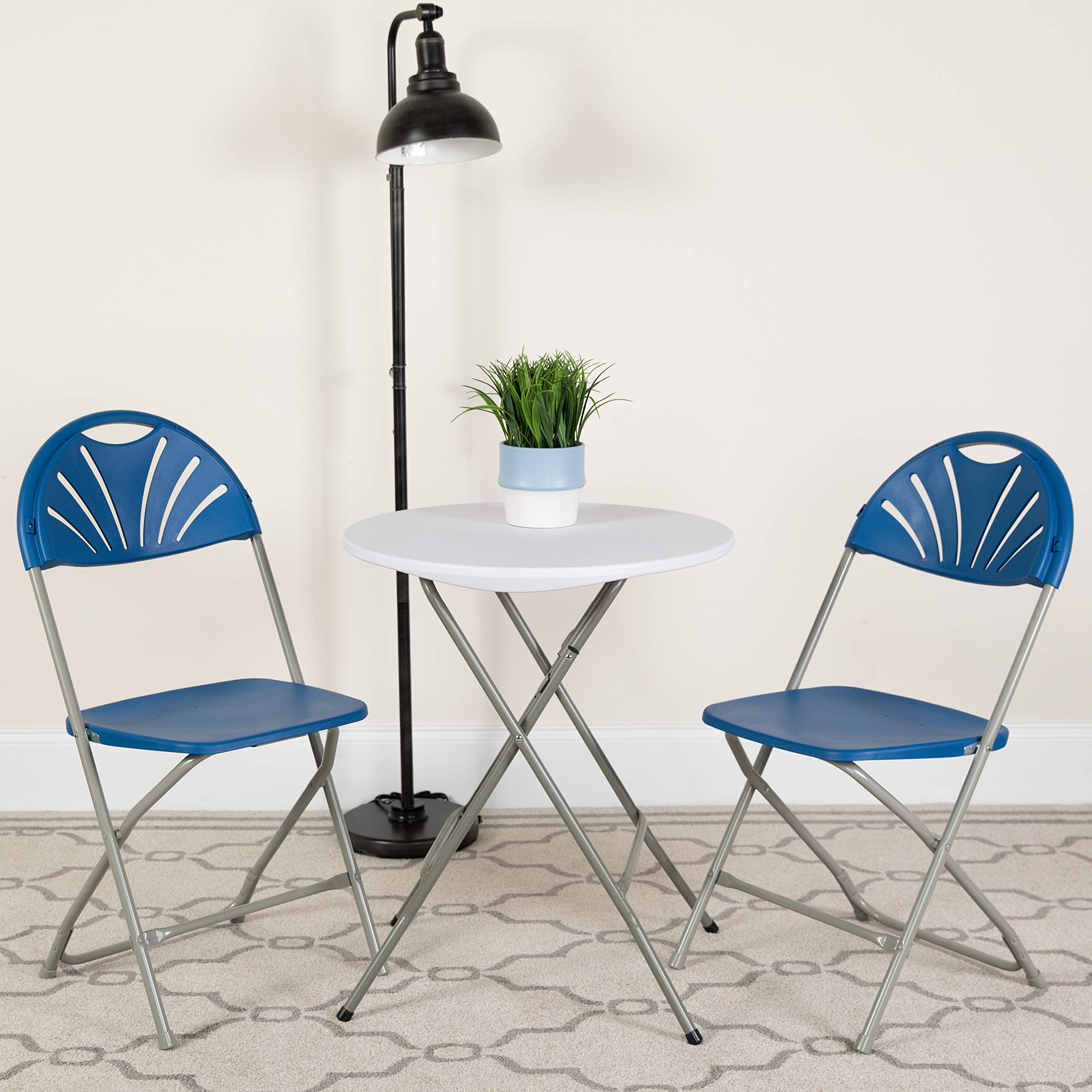 Flash Furniture Hercules Series 650 Lb. Capacity Blue Plastic Fan Back Folding Chair
