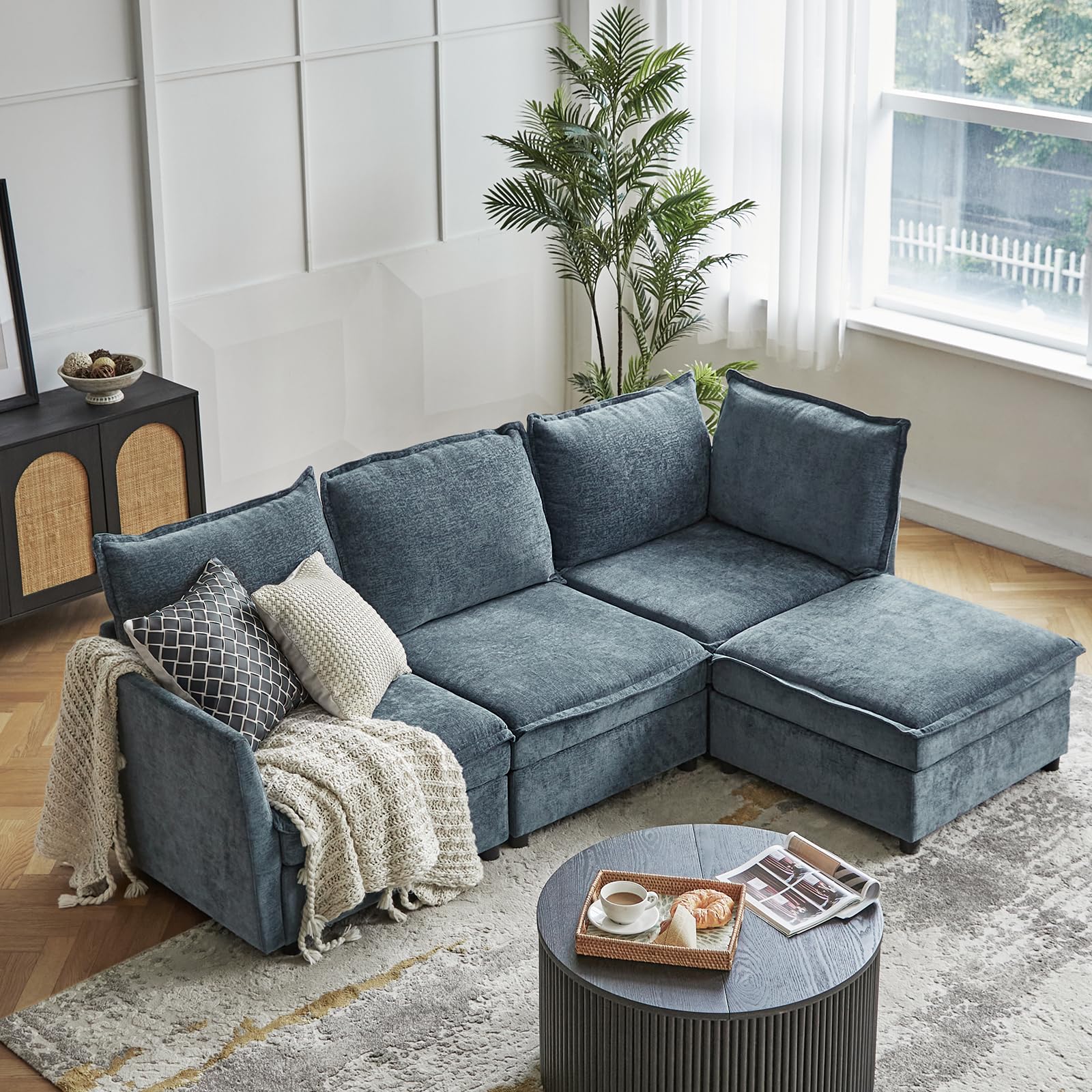 Hulala Home 97 ' ' Modular Sectional Sofa, L Shaped Couch With Storage Ottoman, Extra Deep Seat, Modern Comfy Chenille Sofa Couc