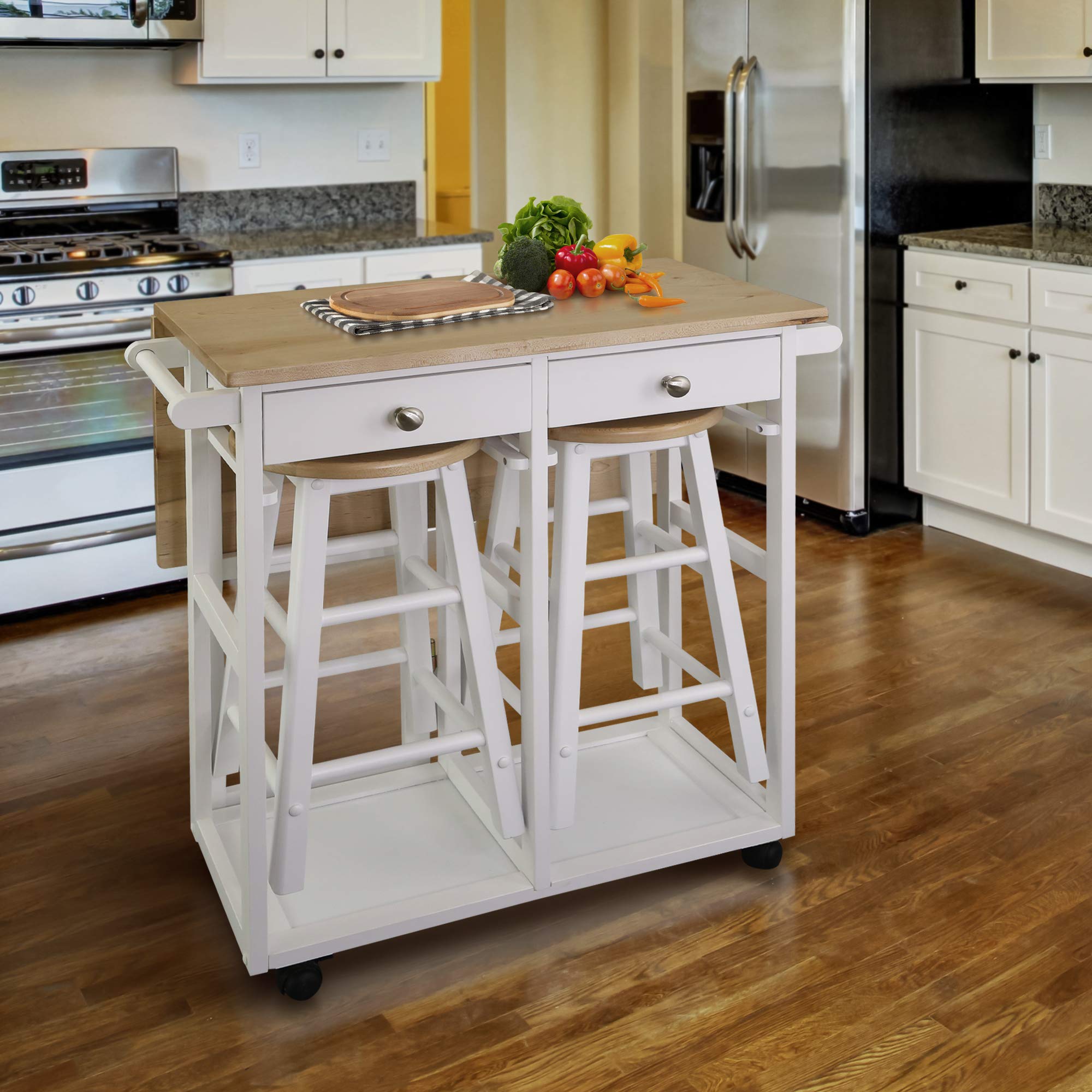 American Trails Breakfast Cart with Drop-Leaf Table, White