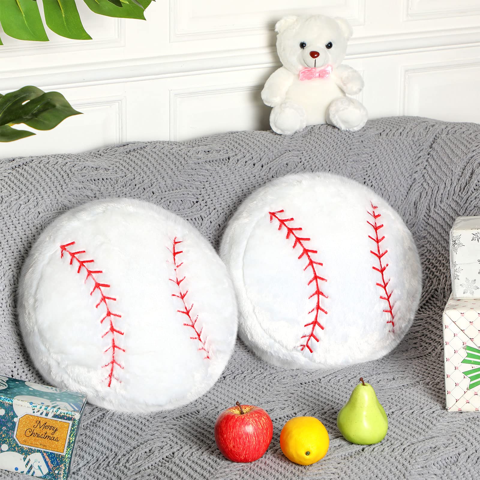 Jetec 2 Pcs Sports Pillow Fluffy Soft Throw Pillow Cute Shaped Sports Decor Round Plush Pillow Sport Theme Cushion Stuffed Pillo