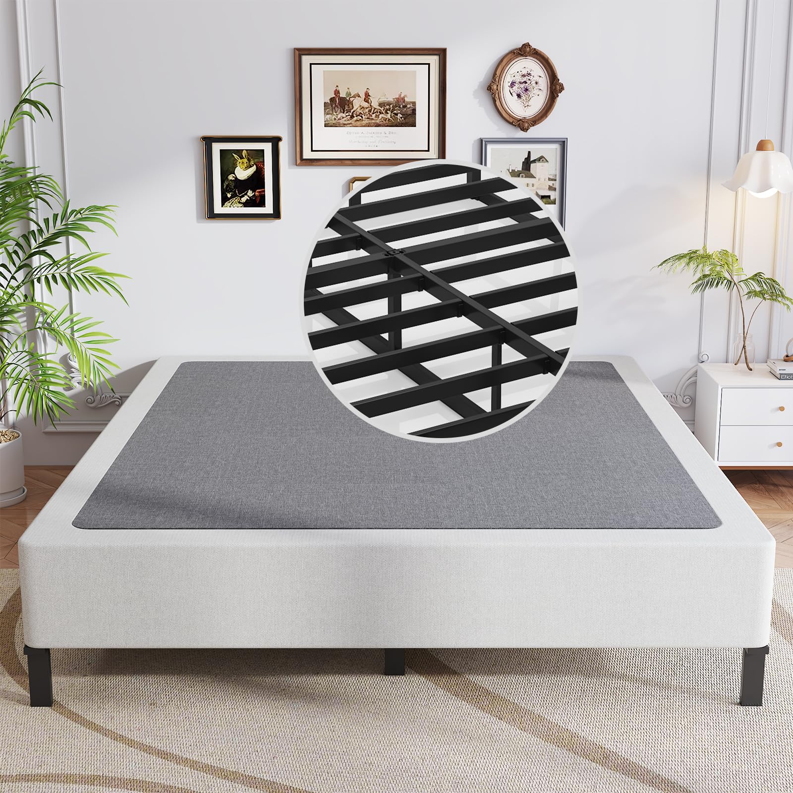OSASET Queen Box Spring, 9 Inch Box Spring for Queen Bed, Heavy Duty Metal Frame Mattress Foundation Support for 3000lbs, Easy A