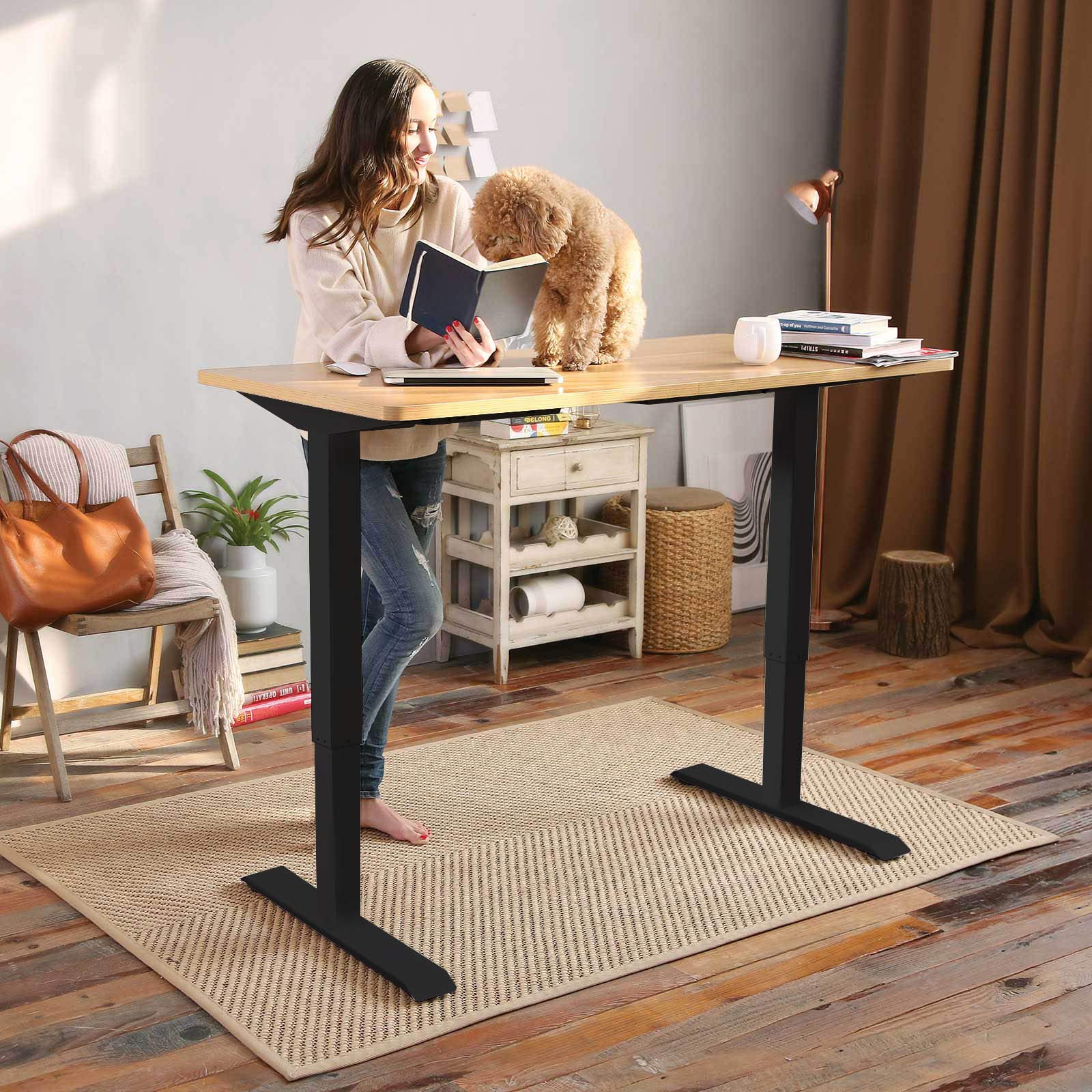 Flexispot En1 Electric Stand Up Desk 55 X 28 Inches Whole-Piece Desk Ergonomic Memory Controller Standing Desk Height Adjustable Desk(Black Frame + 55' Maple Top, 2 Packages)