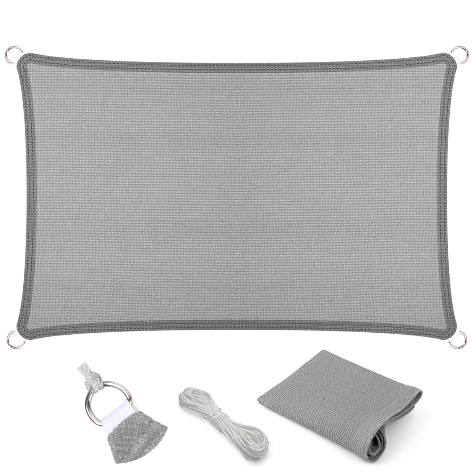 Eden'S Decor Straight Flat-Edged Sun Shade Sail Rectangular 5' X 7' Grey Uv-Blocking Outdoor Canopy Fabric Cloth Awning For Perg