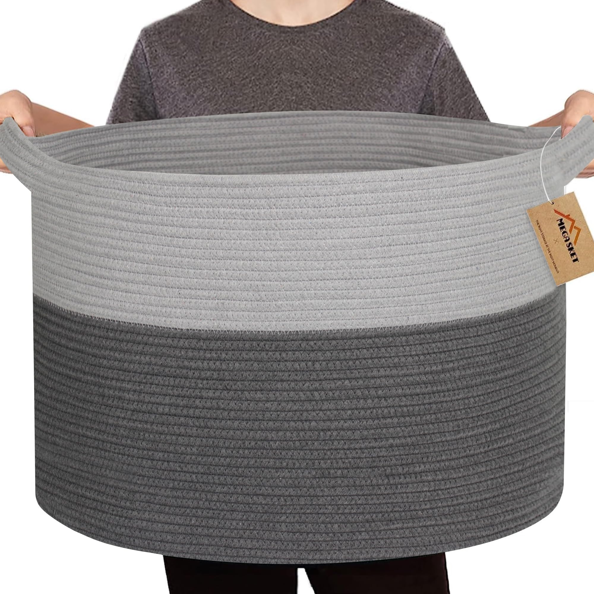 MEGASKET Extra Large Rope Basket, XXXL Woven Storage Basket, Large Blanket Basket Living Room, Kids Room Toy Organizer Bin, Dog 