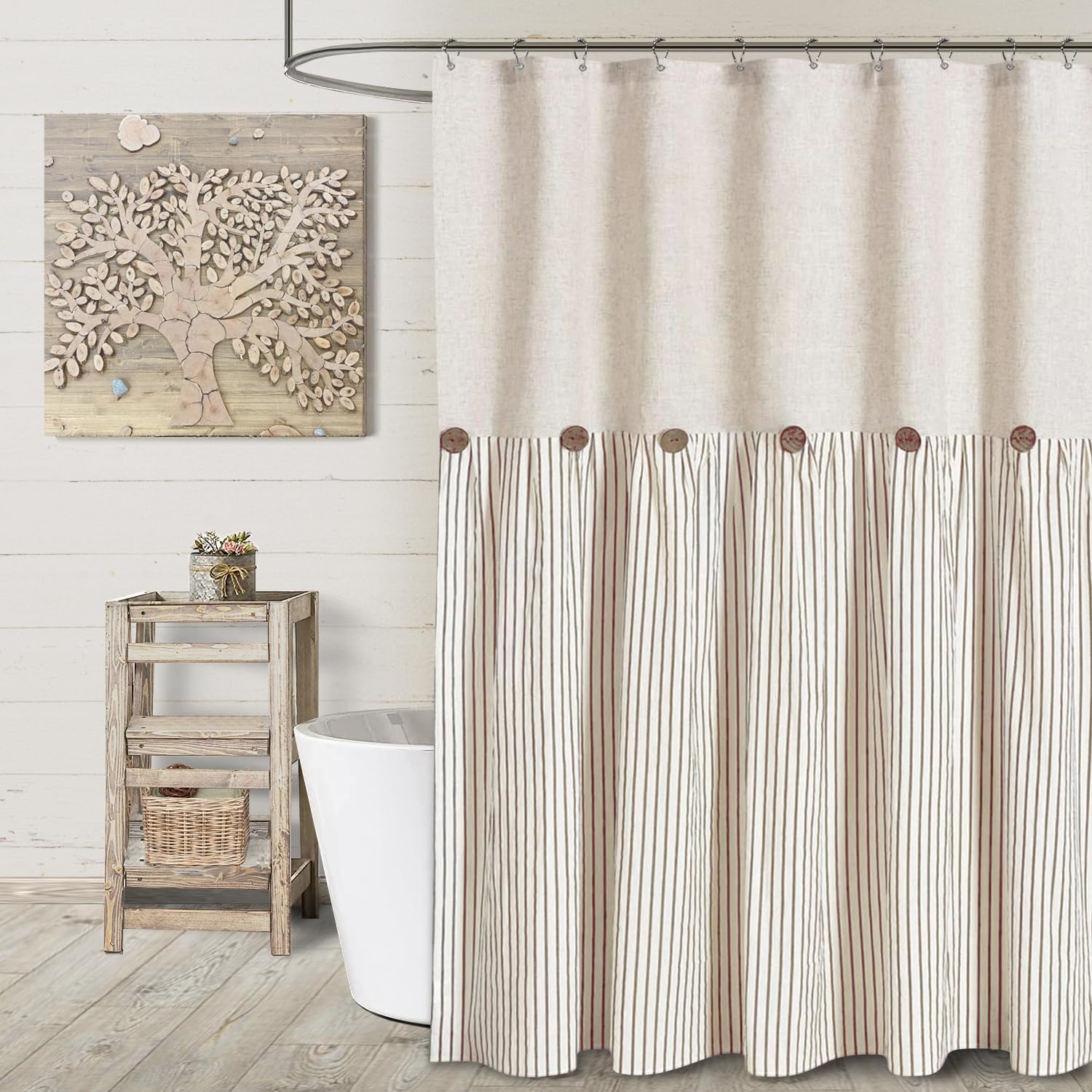 Awellife Extra Long Shower Curtain For Bathroom 78 Inch Shower Curtain Button Farmhouse Shower Curtain Beige Linen And Cotton Wo