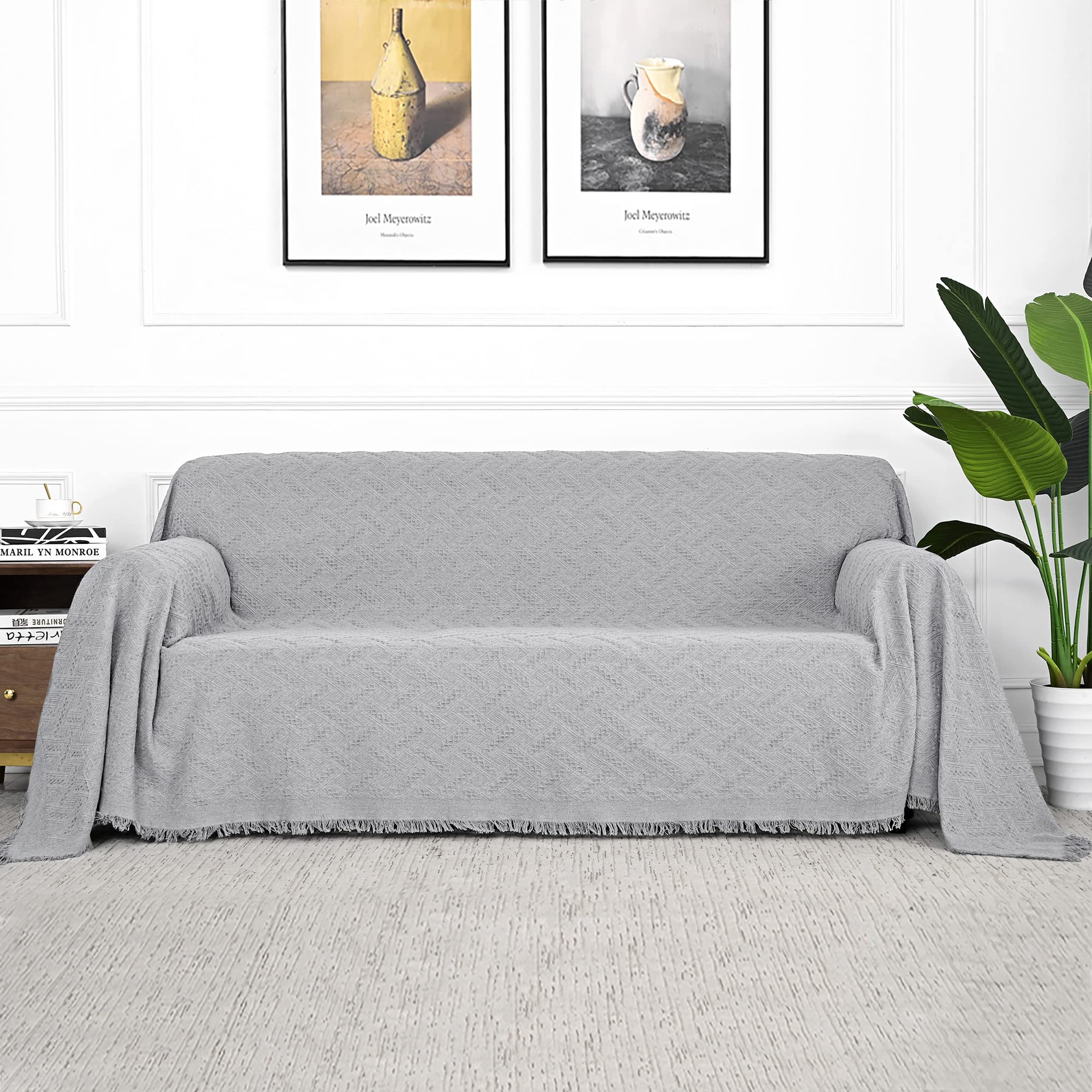 Mysky Home Light Grey Sofa Covers For 3 Cushion Couch Geometrical Couch Cover Living Room Sofa Throws Sofa Slipcovers For Pets, Kids (X-Large, 91' X 118', Light Grey)