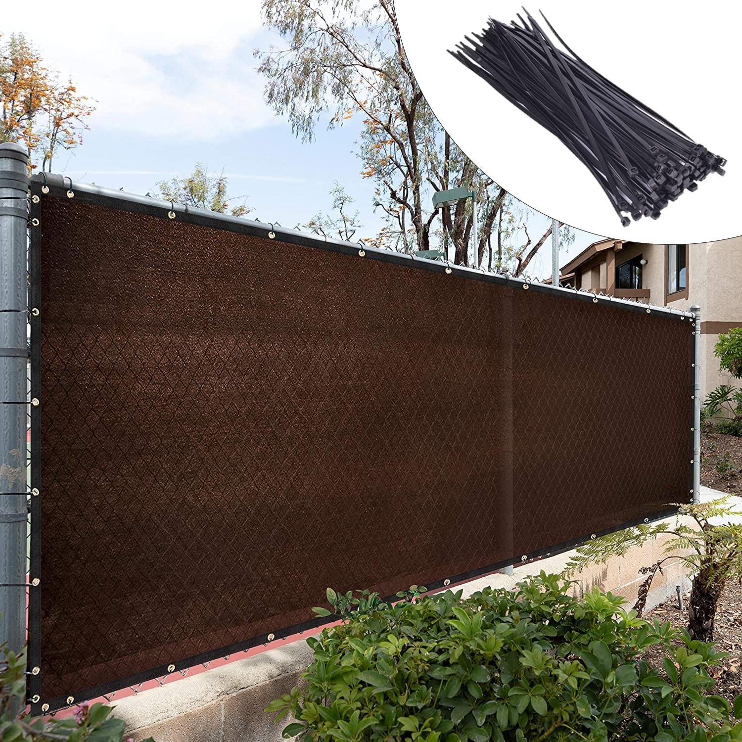 Royal Shade Custom Size 6' X 185' Brown Fence Privacy Screen Windscreen Cover Netting Mesh Fabric Cloth - Cable Zip Ties Include