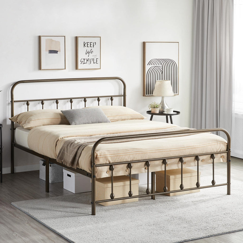 Yaheetech Classic Metal Platform Bed Frame Mattress Foundation With Victorian Style Iron-Art Headboard/Footboard/Under Bed Storage/No Box Spring Needed/Queen Size Bronze