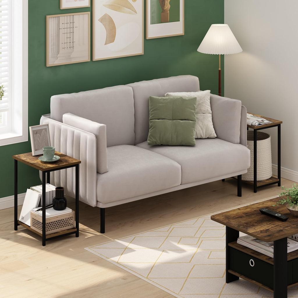 Furinno Simplistic Metal Frame End Table, 2-Pack, Amber Pine