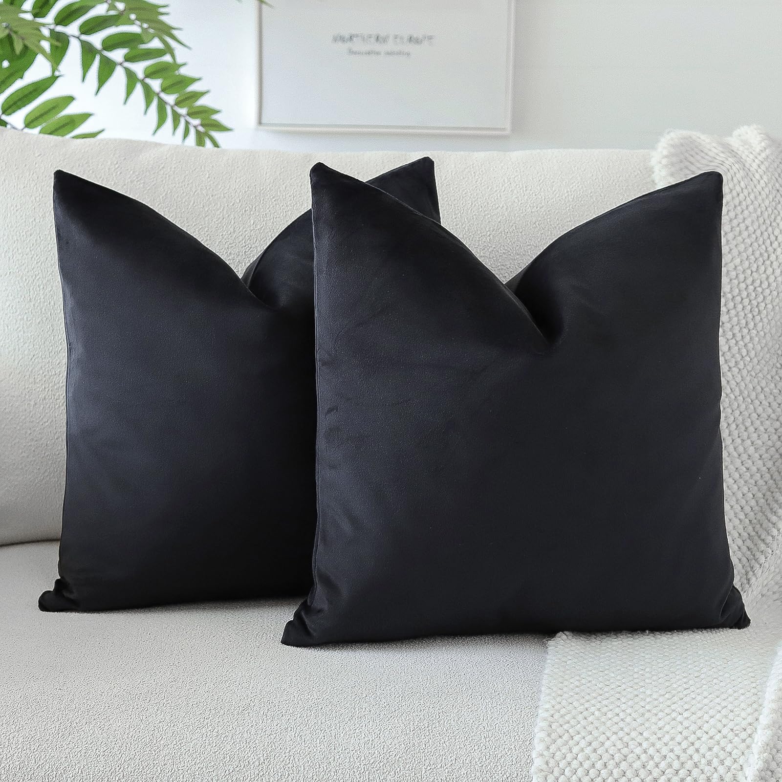 Otostar Soft Velvet Decorative Throw Pillow Covers Solid Square Cushion Case Home Decor Pillow Covers For Couch Sofa Bedroom Living Room Decorative Pillowcases 22 X 22 Inch Pack Of 2 (Black)