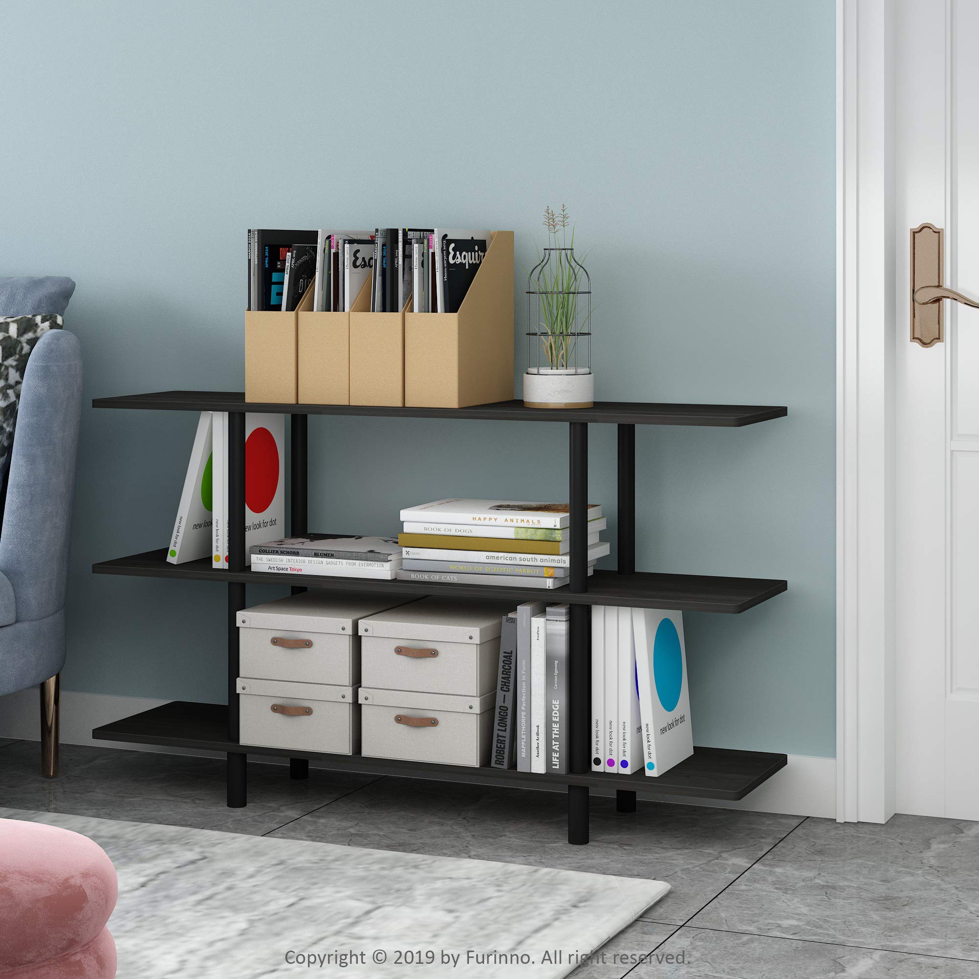 Furinno Turn-N-Tube 3-Tier Wide Display Shelf, Espresso/Black
