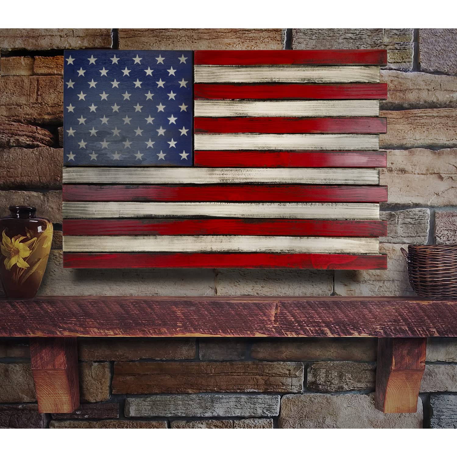 American Furniture Classics Model Small2Comp Small American Flag Wall Hanging Gun Concealment With Two Secret Compartments