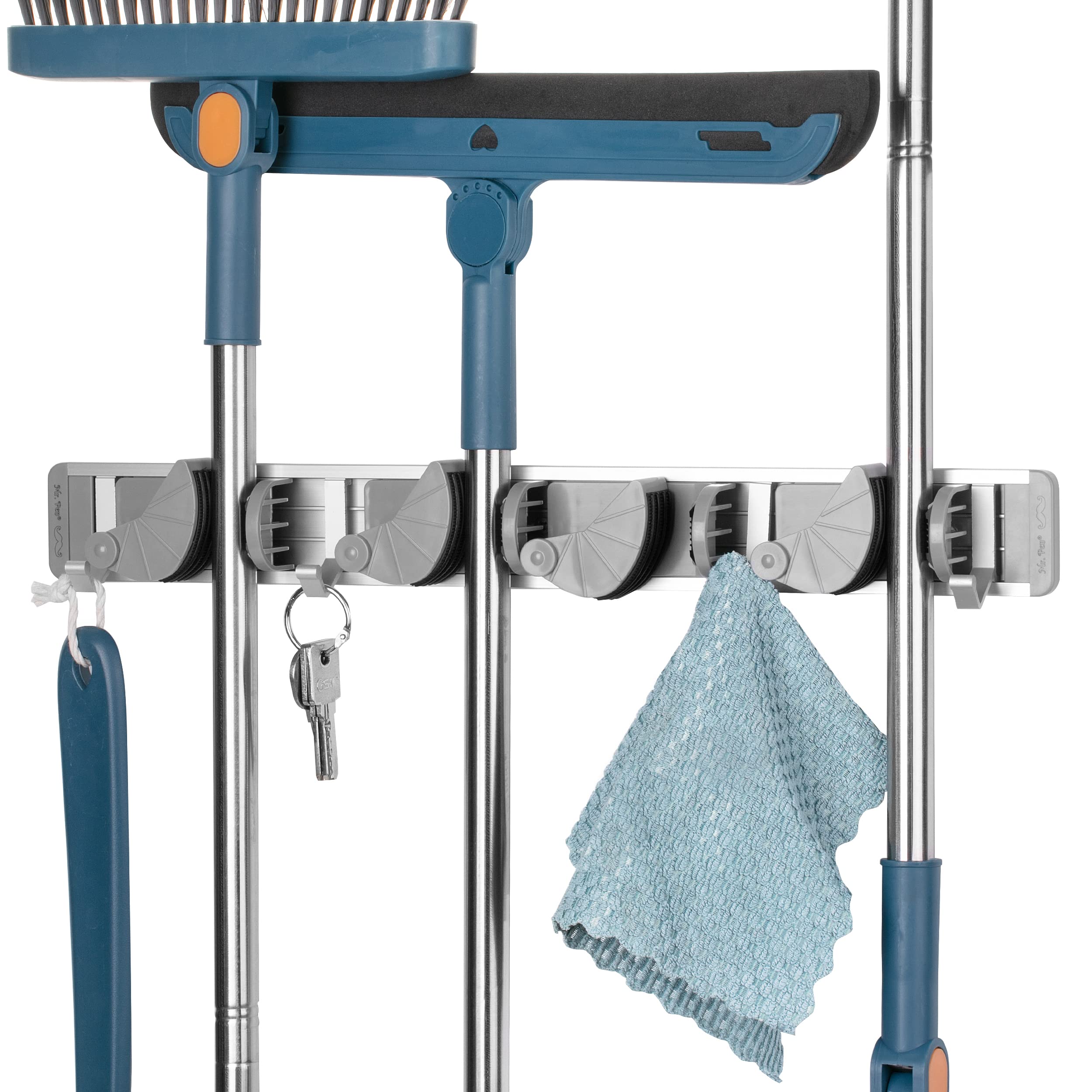 Mr. Pen- Mop And Broom Holder Wall Mount, 4 Positions With 4 Hooks, Broom Organizer Wall Mount, Mop Holder, Broom Hanger Wall Mount, Mop Holder Wall Mounted, Broom And Mop Organizer Wall Hanging