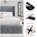 Sha Cerlin Full Size Lift Up Storage Bed/Button Tufted Wingback Headboard/Hydraulic Storage/Upholstered Platform Bed Frame/No Box Spring Needed/Wood Slats Support/Grey Blue