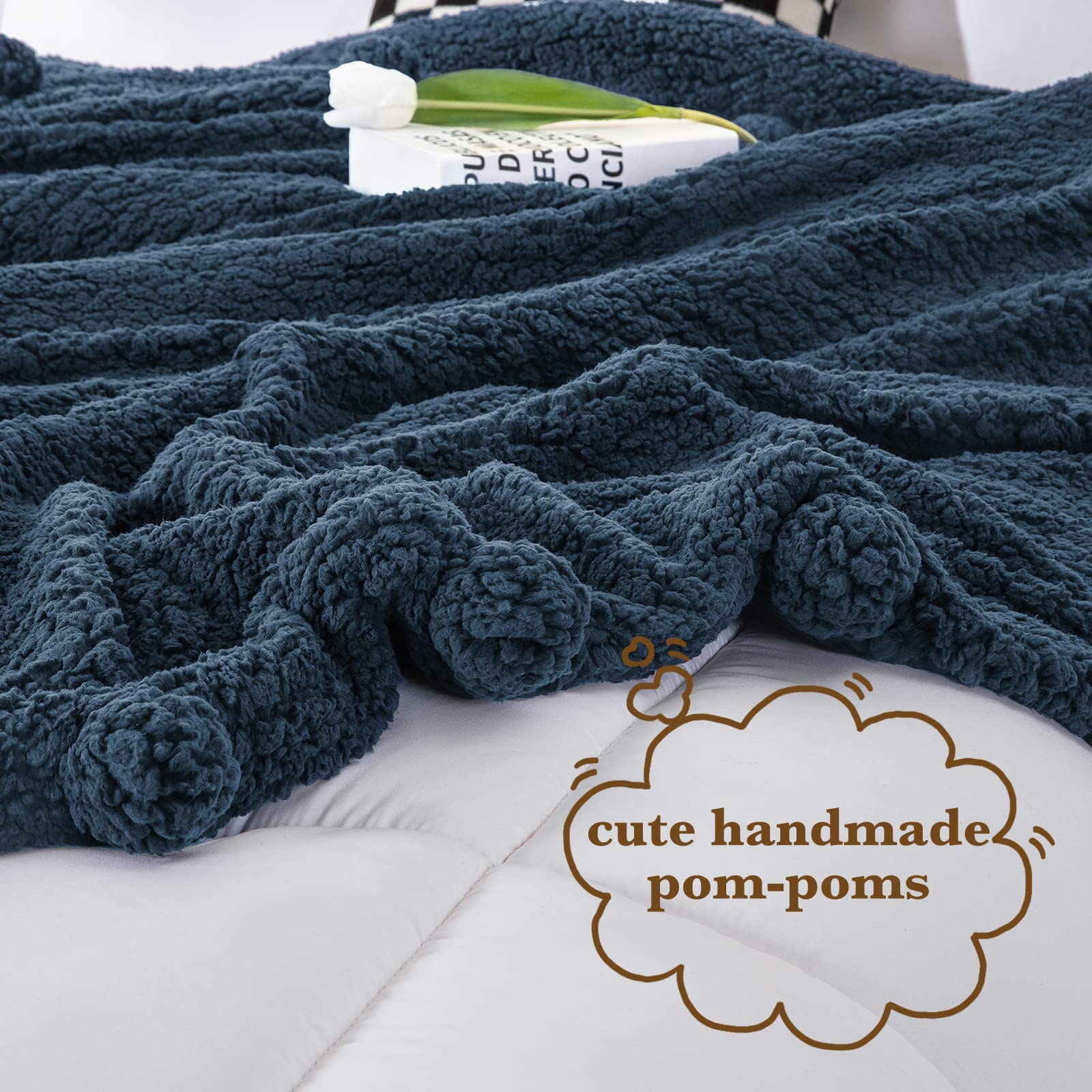 Lbro2M Double Sided Sherpa Blanket,King Size Super Soft Fuzzy Plush Warm Cozy Fluffy Throw Reversible Luxurious Blankets (Navy Blue)