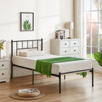 Vecelo Twin Metal Platform Bed Frame With Headboard, Heavy Duty Steel Slat Support, Under Bed Storage,No Box Spring Needed, Easy Assembly