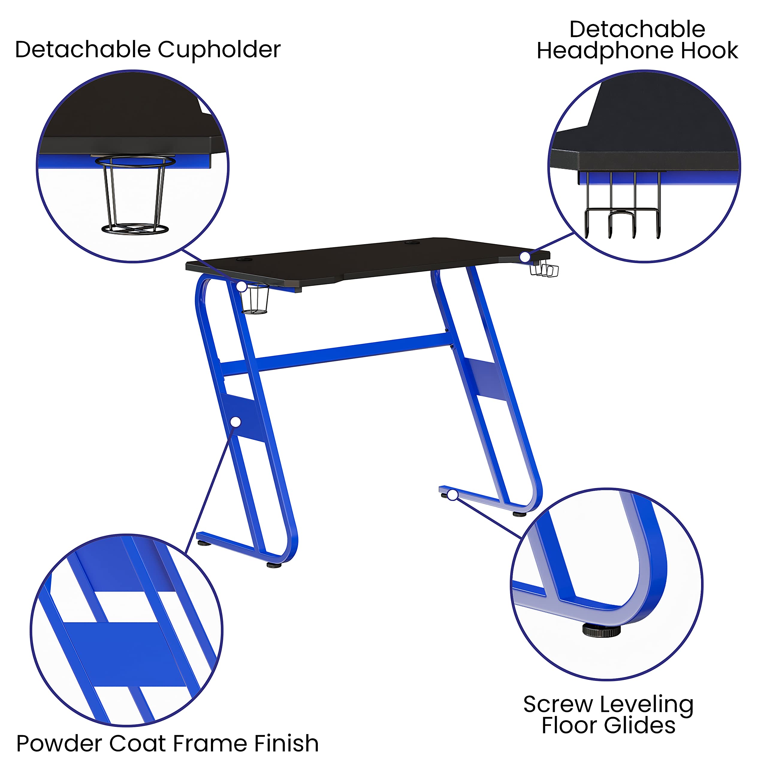 Flash Furniture Fisher Gaming Desk - Blue Ergonomic Computer Desk - 51.5" Gamers Table with Cup Holder and Headphone Hook