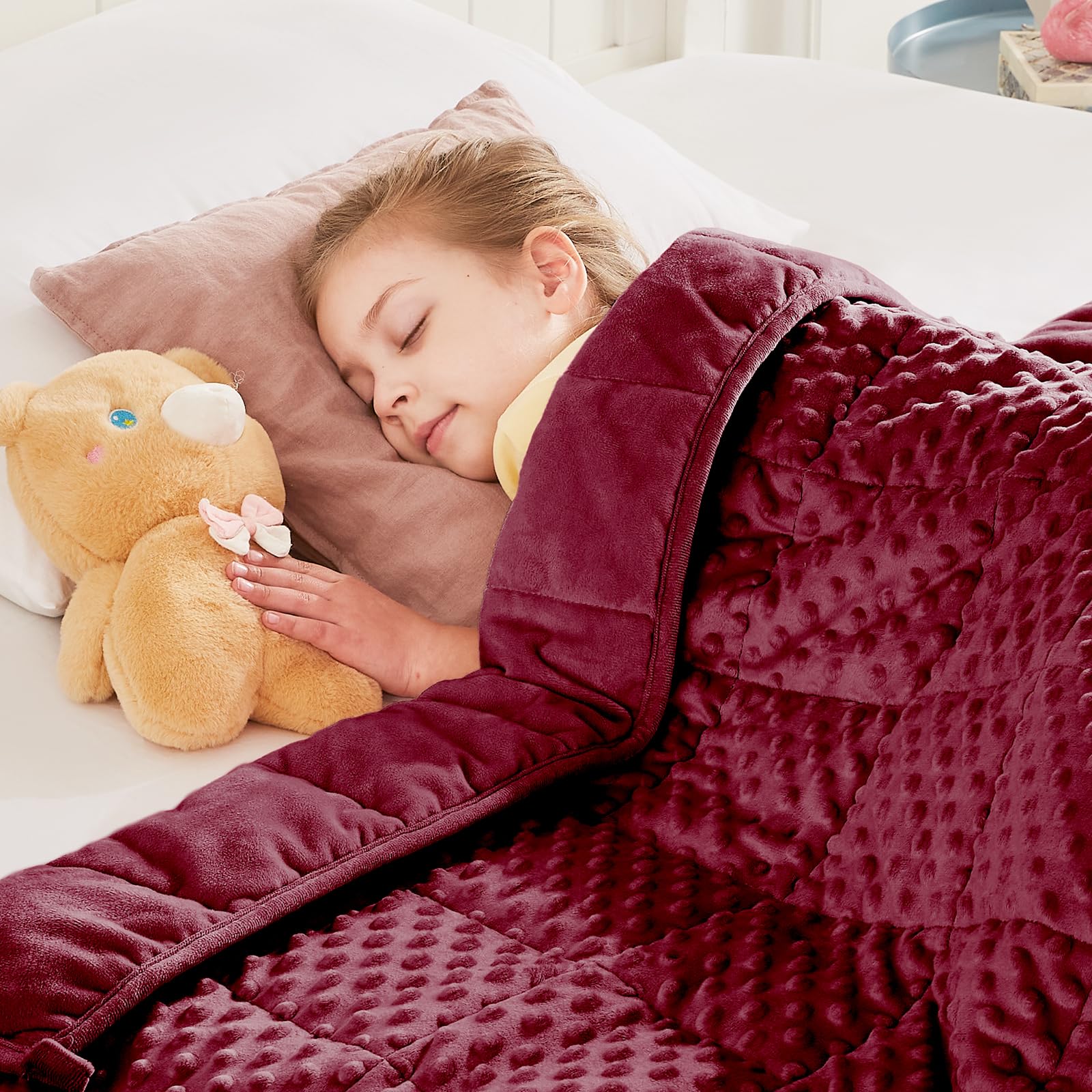 HOSUKKO Weighted Blanket - 2 lbs Burgundy Thciken Heavy Blanket - Small Size Breathable Blanket(20 * 30 inches, 2 lbs)