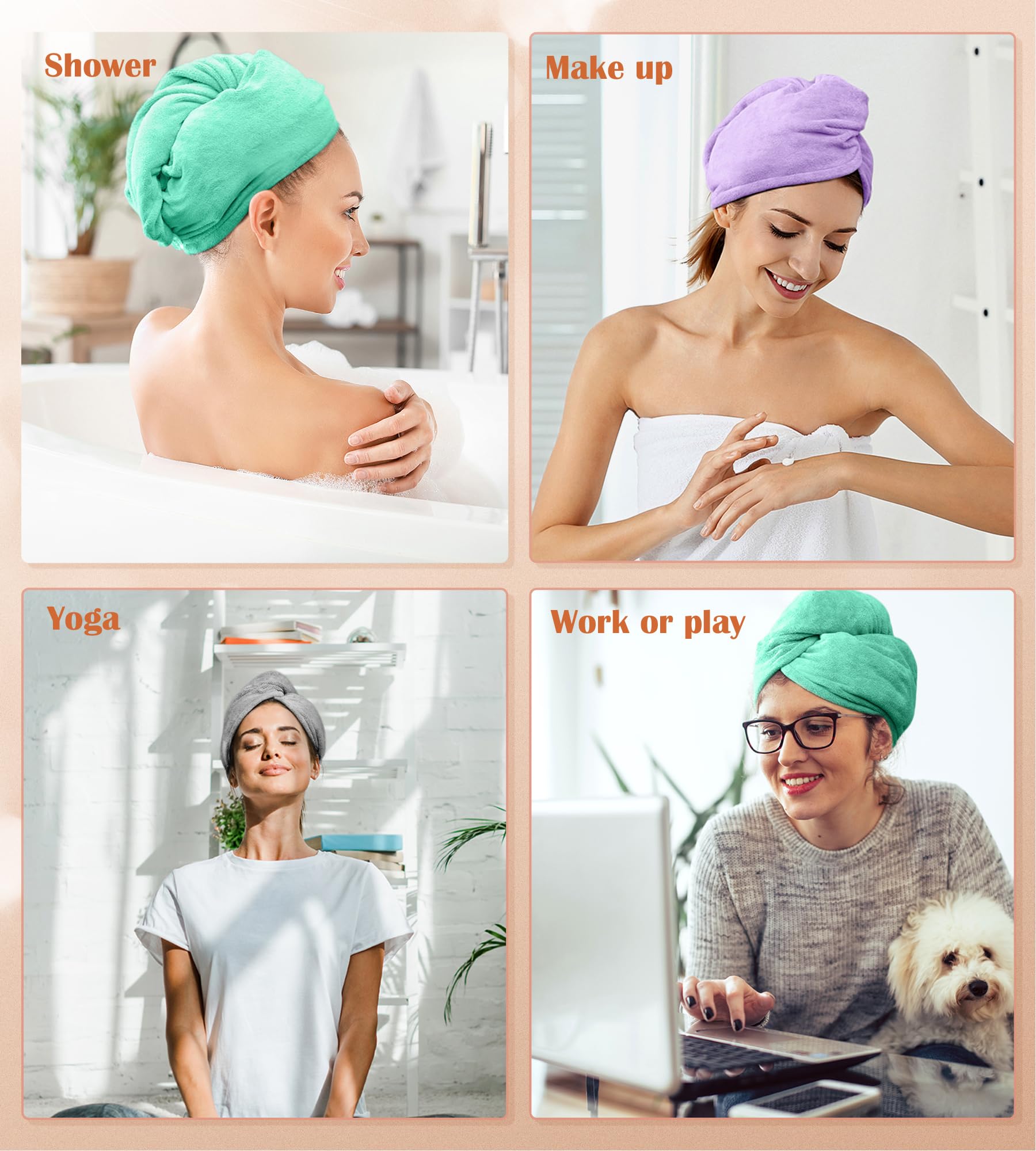 Popchose Microfiber Hair Towel Wrap, 3 Packs Fast Drying Hair Turbans, Super Absorbent Hair Towel For Women, Anti Frizz Hair Wra