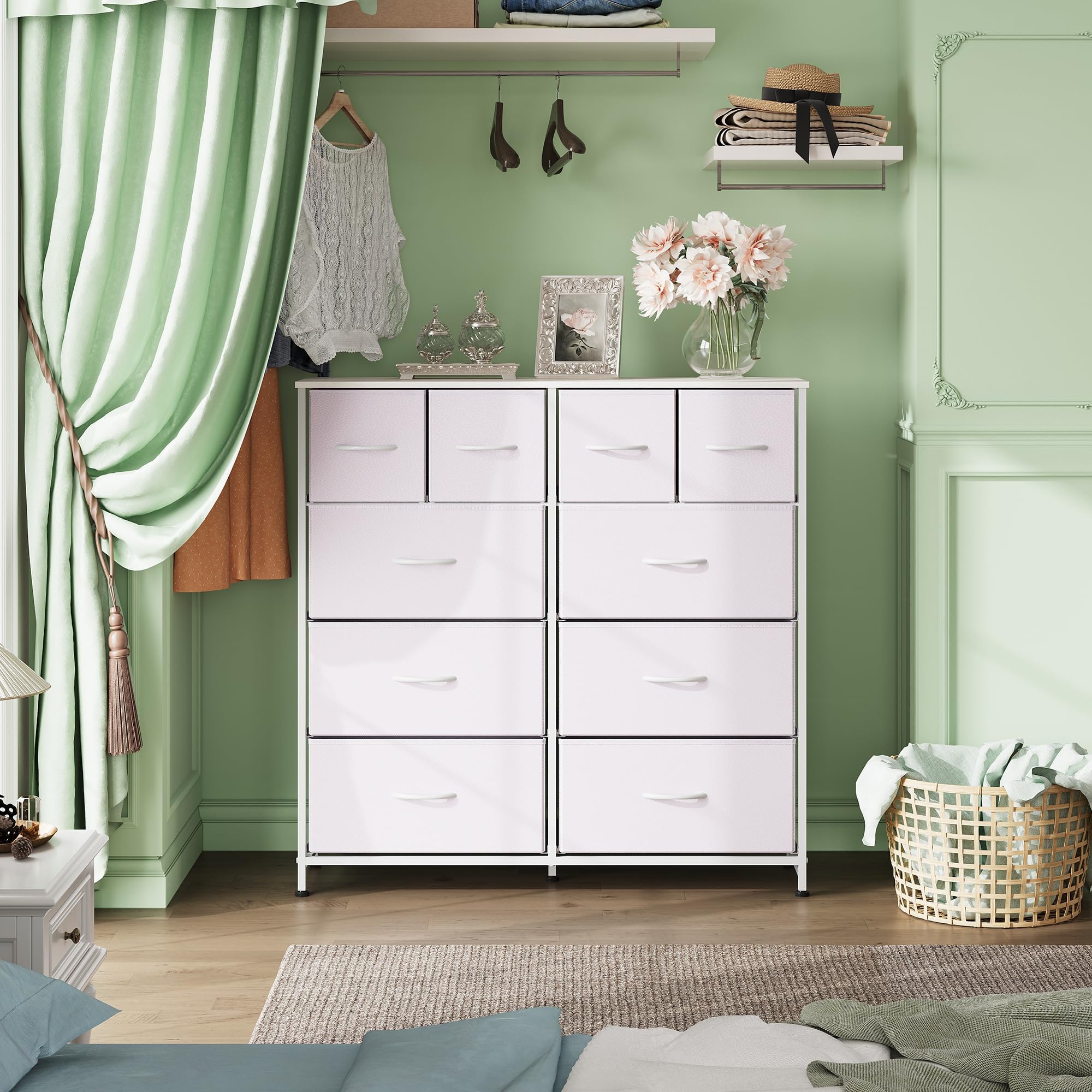 WLIVE Tall Dresser 10 Drawers Fabric MDF Board White 39.4"x39.4" ASNG084WXF