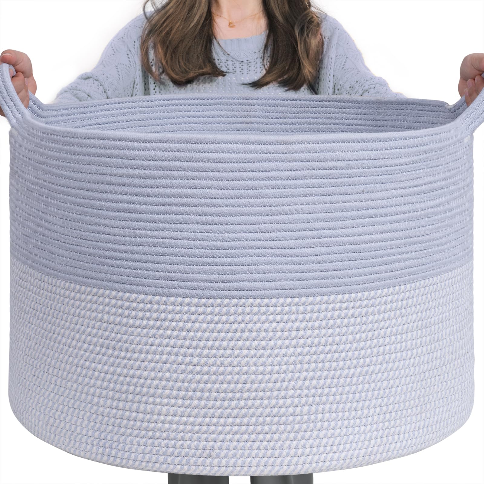 INDRESSME Large Rope Baskets for Organizing, 21.7 x 13.8 Blanket Storage Basket Living Room Toy Baskets Storage Kids, Decorative