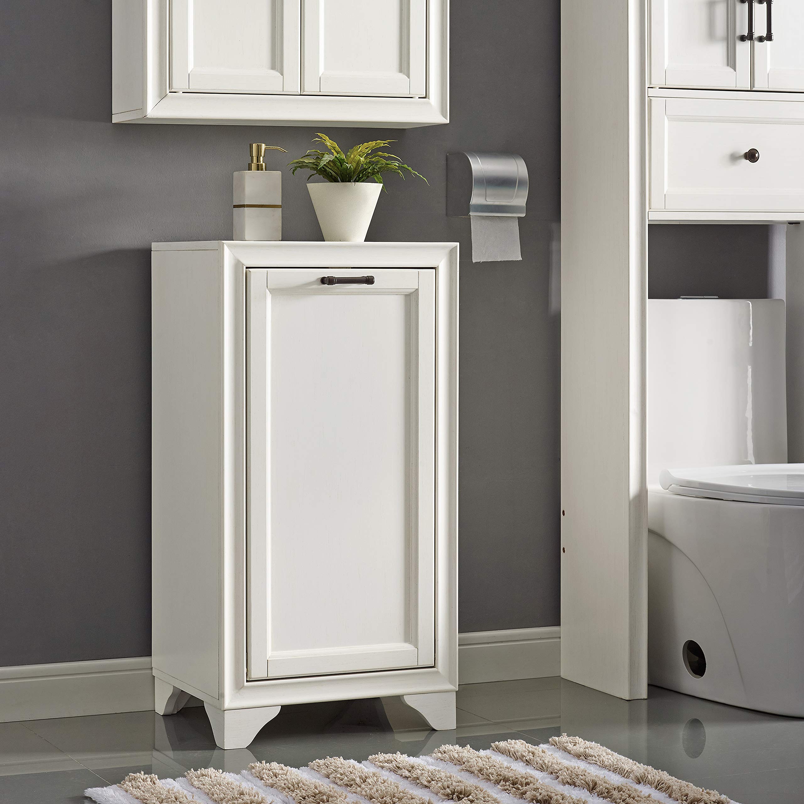Crosley Furniture Tara Laundry Hamper with Linen Sorting Bag, Bathroom Storage and Organization, Vintage White