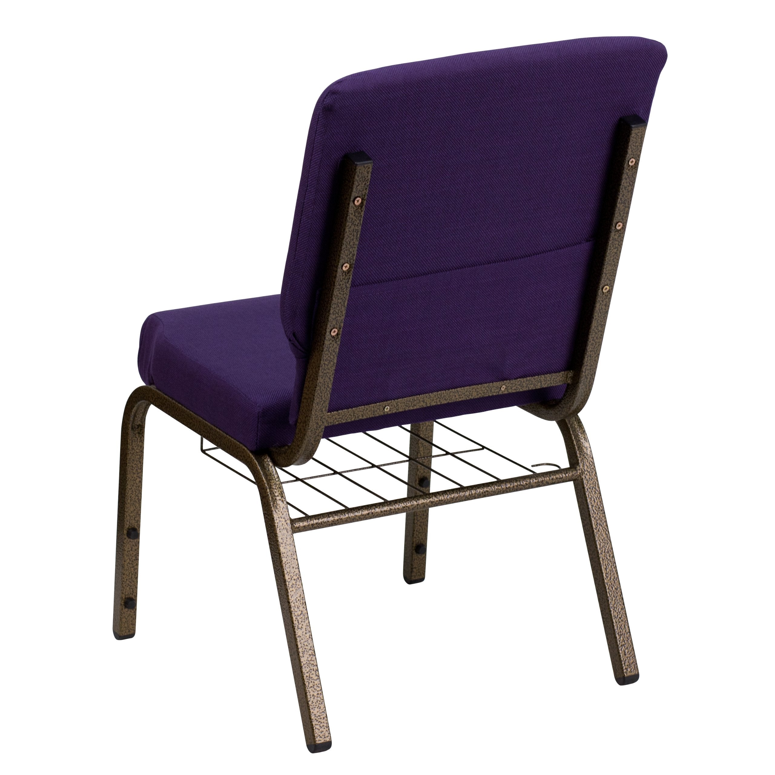 Flash Furniture HERCULES Series 18.5''W Church Chair in Royal Purple Fabric with Cup Book Rack - Gold Vein Frame