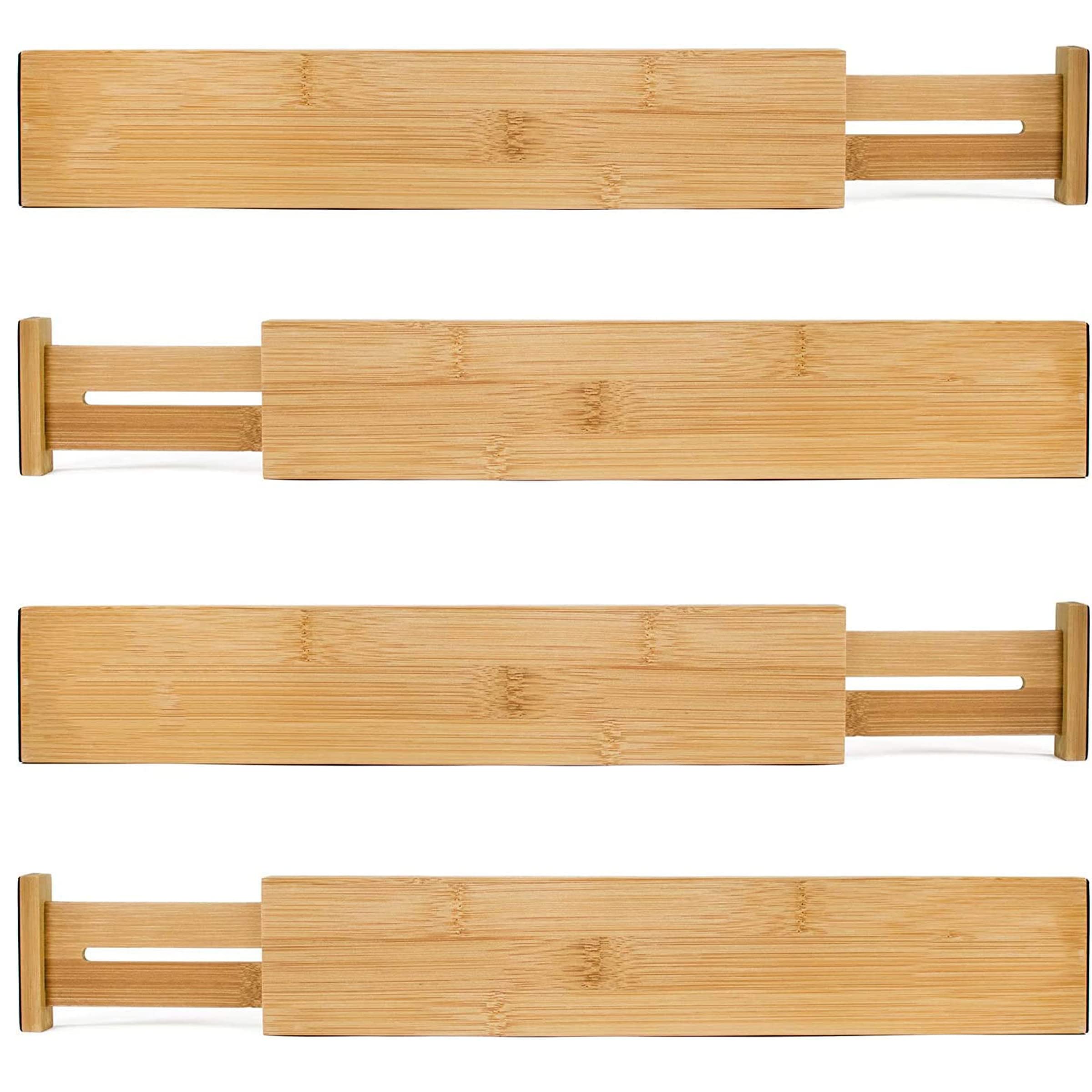Mekbok 4-Pack Bamboo Kitchen Drawer Divider, Adjustable Drawer Storage, Spring Loaded, Suitable For Kitchens, Dressing Tables, B