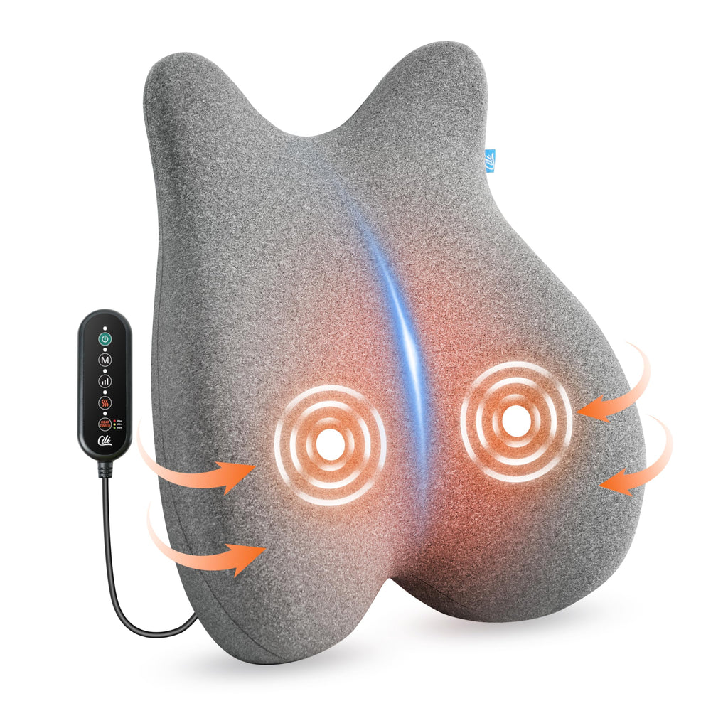 CILI Ergonomic Lumbar Support Pillow CL-1307 with Vibration and Heat, Gray, Polyester