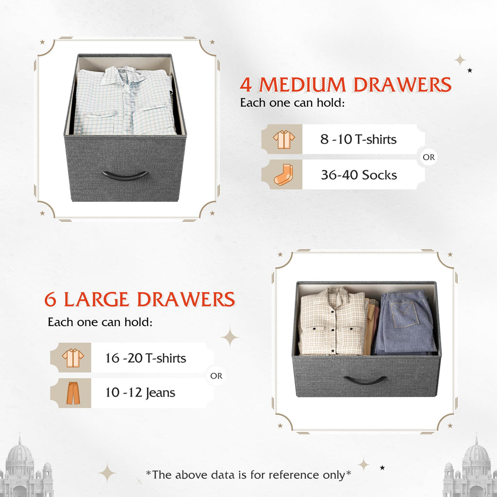 Wlive Fabric Dresser For Bedroom, Dresser With 10 Drawers, Storage Tower With Fabric Bins, Double Dressers, Chest Of Drawers For Closet, Living Room, Hallway, Dark Grey