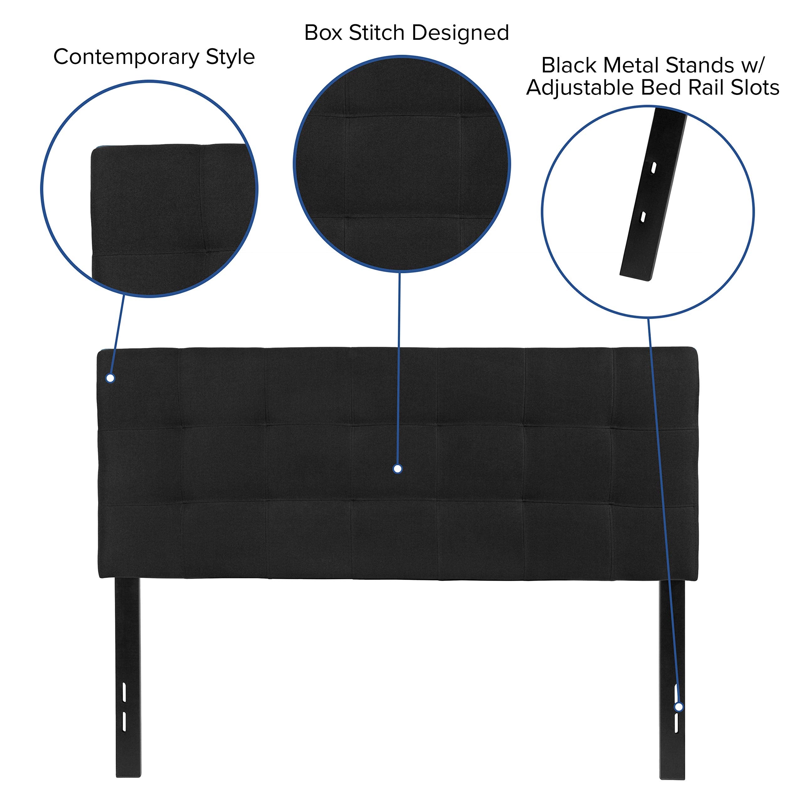 Flash Furniture Bedford Tufted Upholstered Headboard For Full Size Bed, Contemporary Fabric Tufted Headboard With Adjustable Height, Black