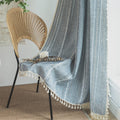 Sutuo Home Blue Boho Curtains For Bedroom Living Room, Semi-Blackout French Country Striped Linen Vintage Shabby Chic Tassels Ho