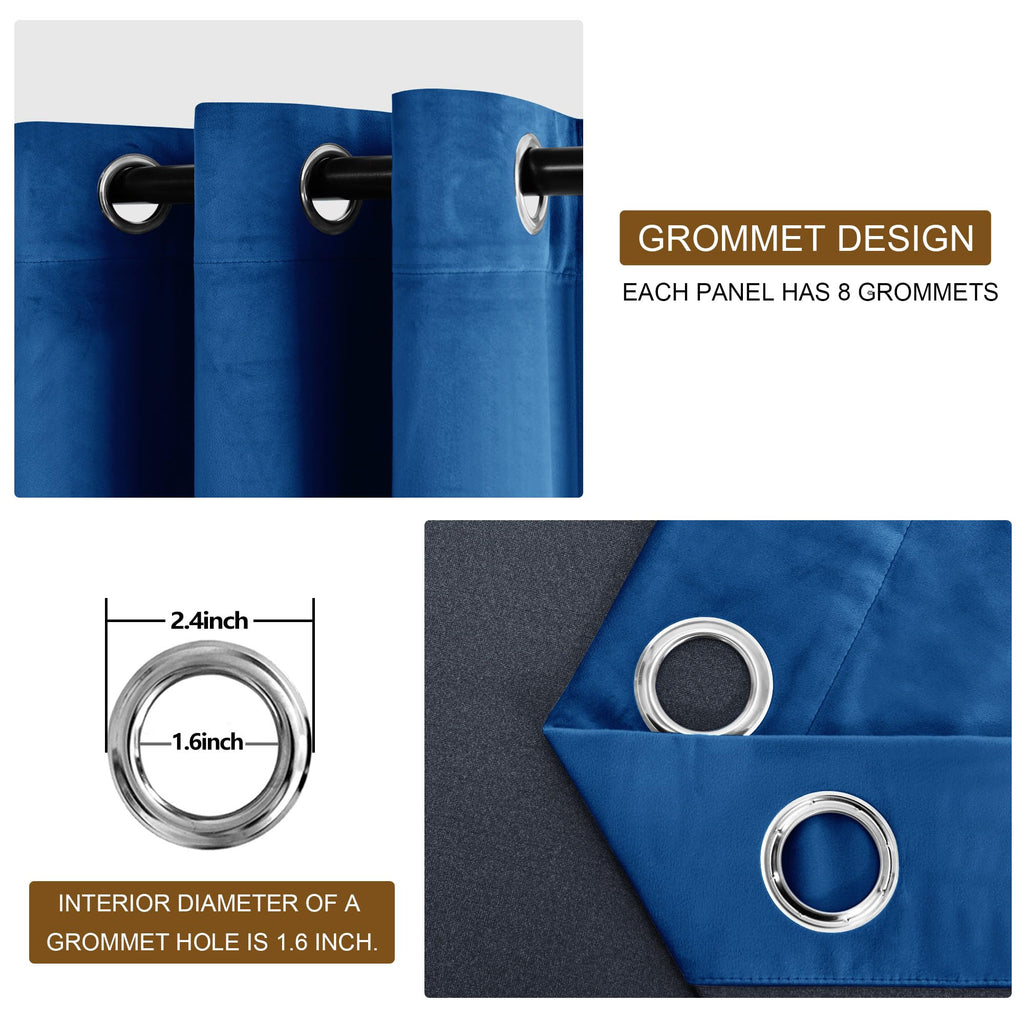 Dwcn Blue Velvet Curtains 108 Inches Long - Blackout Privacy Protect Window Drapes Thick Grommet Tieable Light Blocking Curtains