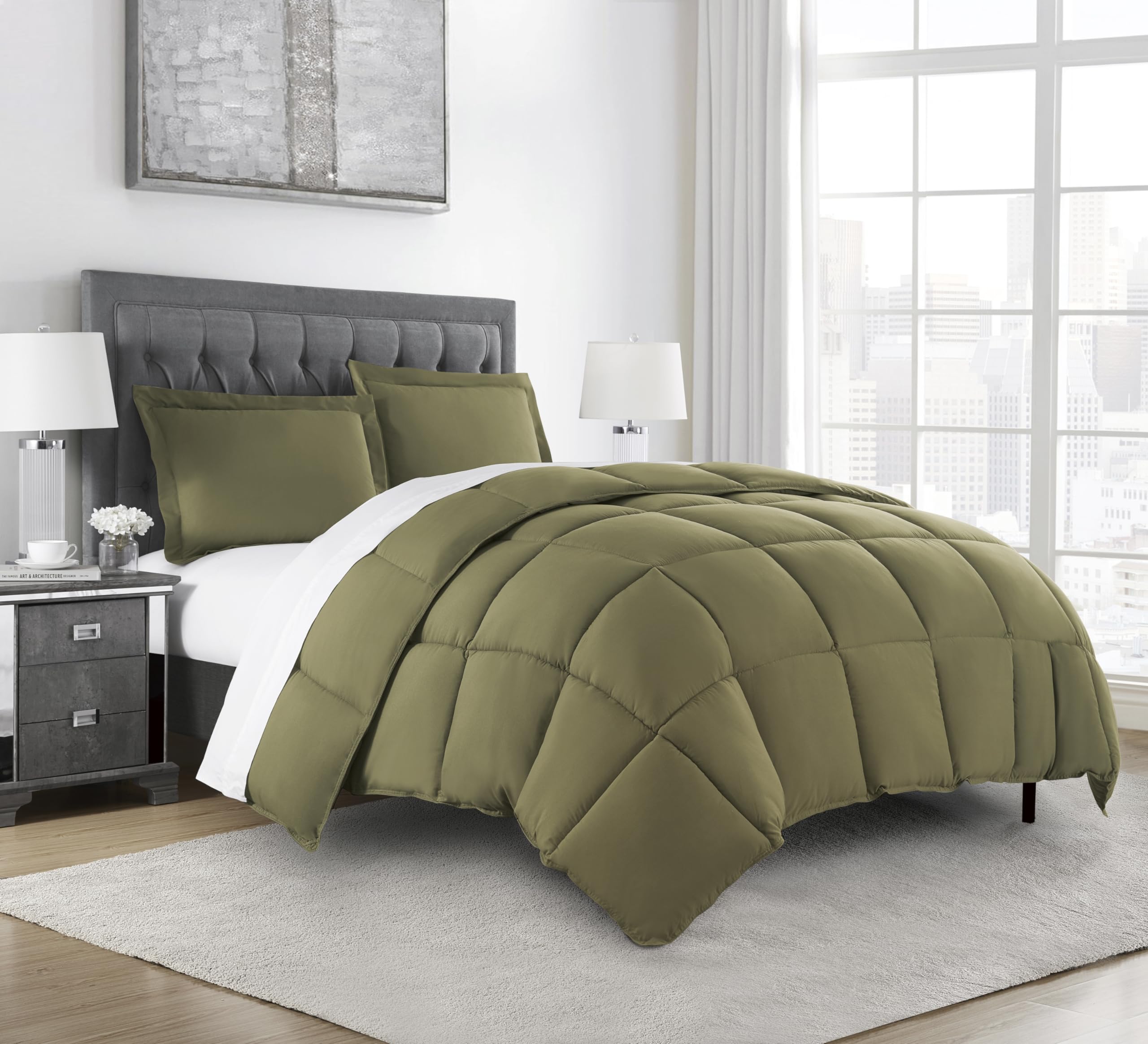 Chezmoi Collection Olive Green Down Alternative Comforter Oversized King - 3-Piece Lightweight Comforter Set - All Seasons Micro