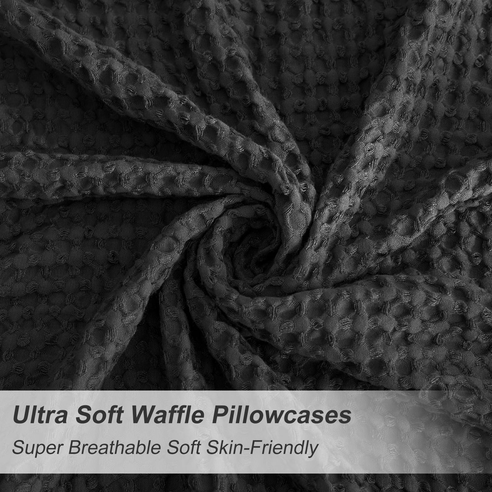Phf Ultra Soft Waffle Weave Pillowcases King Size 20' X 36' 2 Pack, No Insert, Breathable Skin-Friendly Pillow Shams, Decorative Waffle Weave Pillow Case Covers, Black