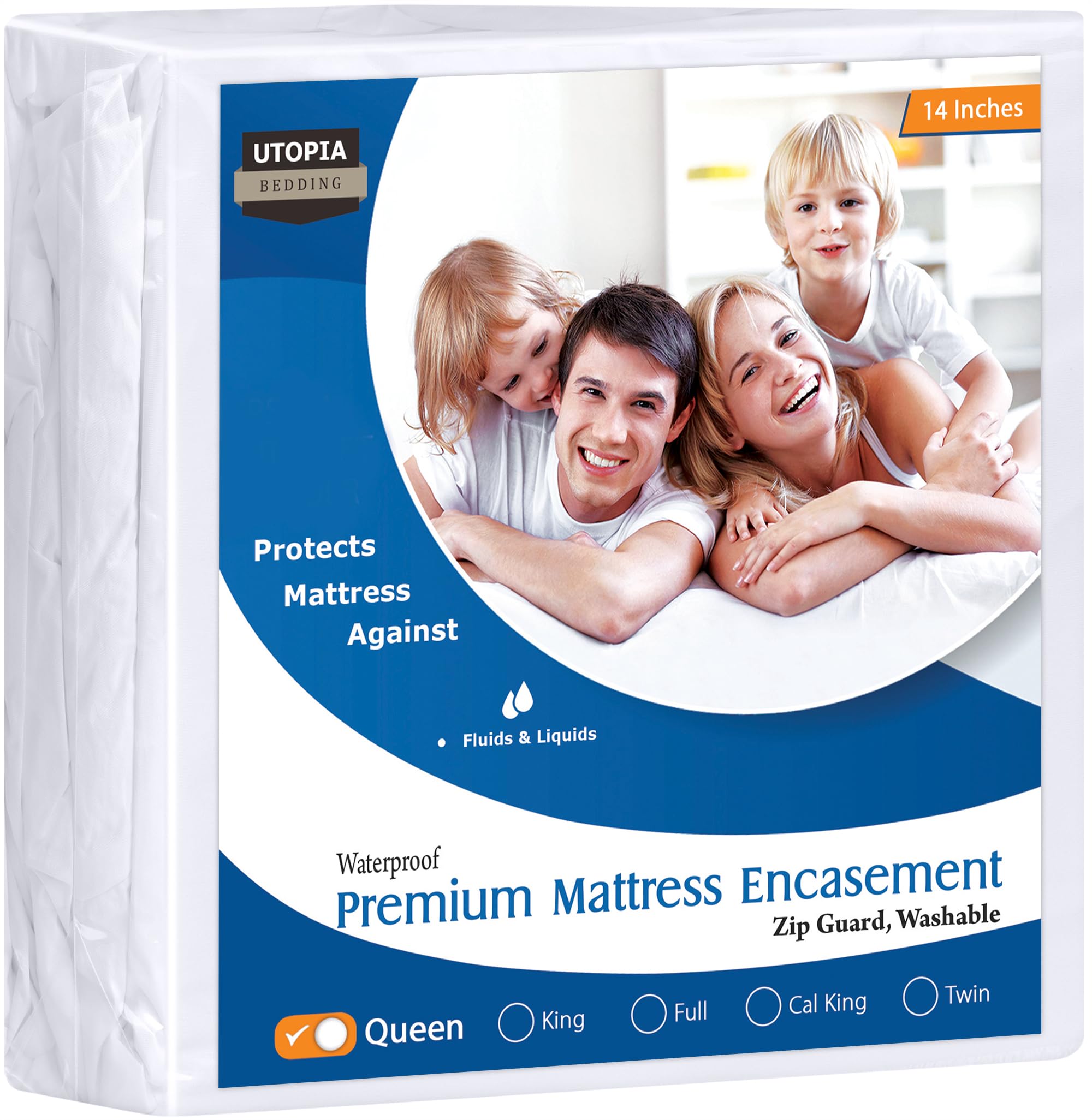 Utopia Bedding Premium Zippered Mattress Encasement (Fits 14 Inches Mattress, Queen) - Waterproof And Bed Bug Proof Mattress Pro