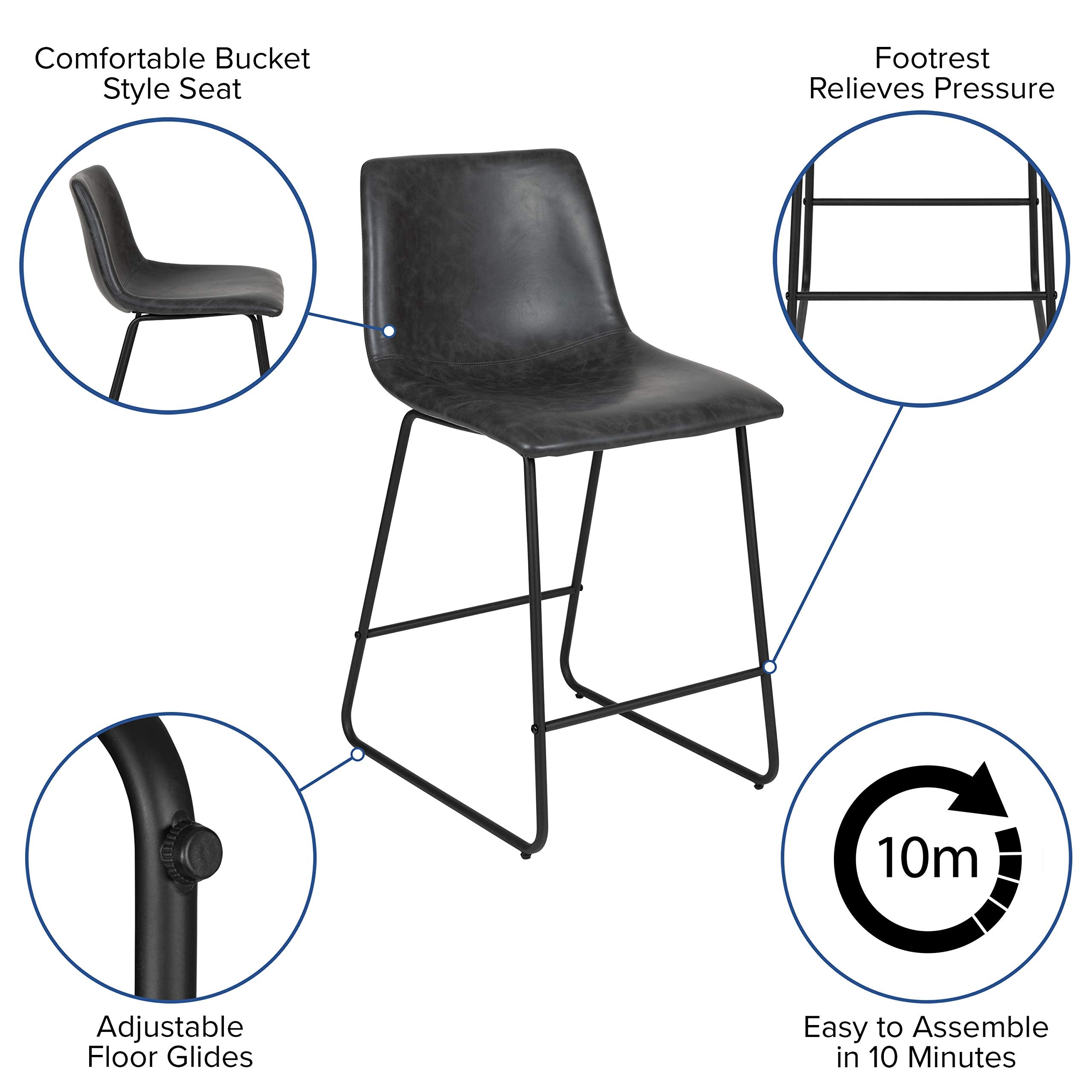 Flash Furniture Modern Chair 24" Commercial Grade LeatherSoft Counter Height Barstools - Gray, Set of 2