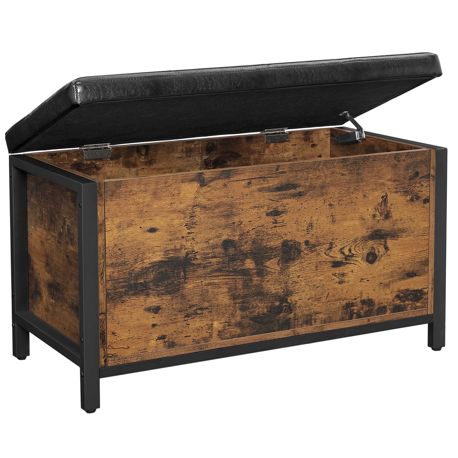 Vasagle Entryway Storage Bench, Flip Top Storage Ottoman And Trunk With Padded Seat, Bed End Stool, Hallway Living Room Bedroom, Supports 198 Lb, Industrial, Rustic Brown And Black Ulsc80Bx